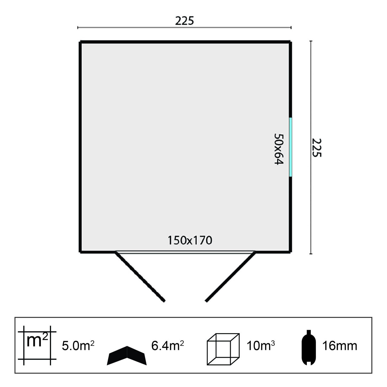 Gartenhaus Hugo 225 x 225 x 220 cm, impr&auml;gniert, Wandst&auml;rke 16 mm - Gartenschrank