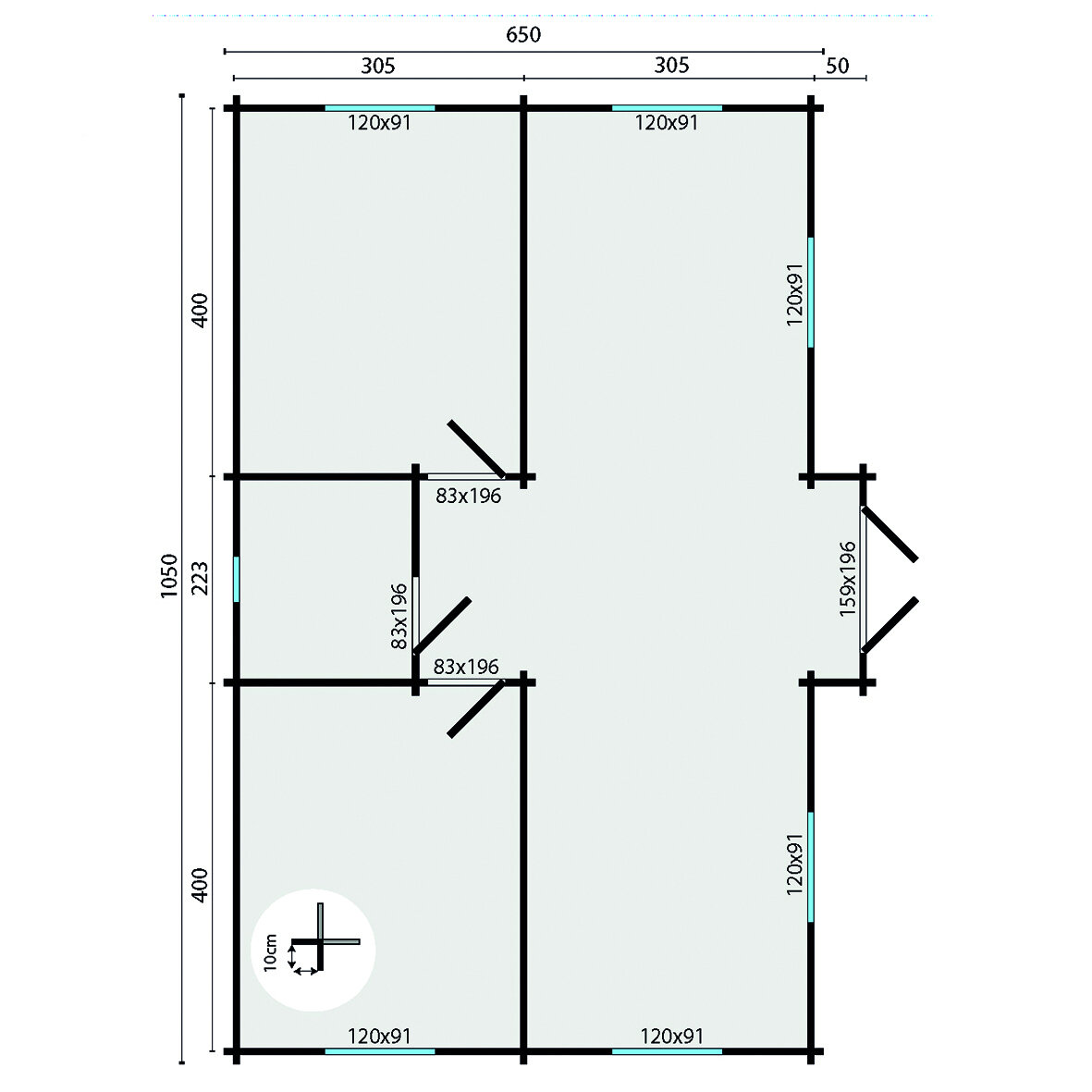 Blockhaus Skerries 1050 x 700 x 317 cm &ndash; Fertighaus aus Holz &ndash; Luxus-Gartenhaus