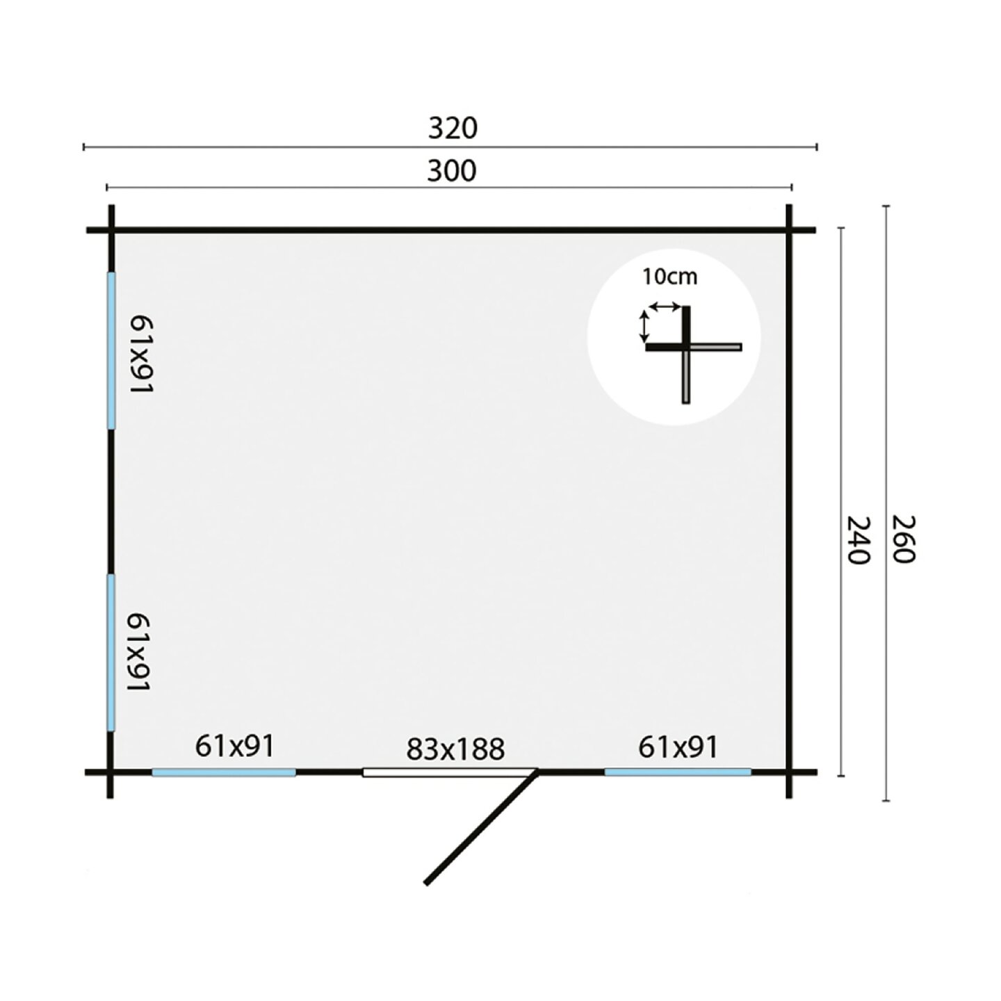 Blockhaus Idonea 320 x 260 x 245 cm - Mit Blumenkasten und Fensterladen - Wandstarke 28 mm