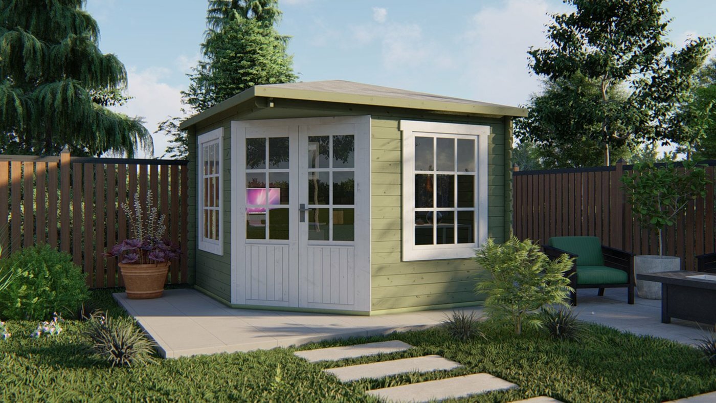 Blockhaus Asmund 300 x 300 cm 5-Eck-Gartenhaus Wandst&auml;rke 28 mm
