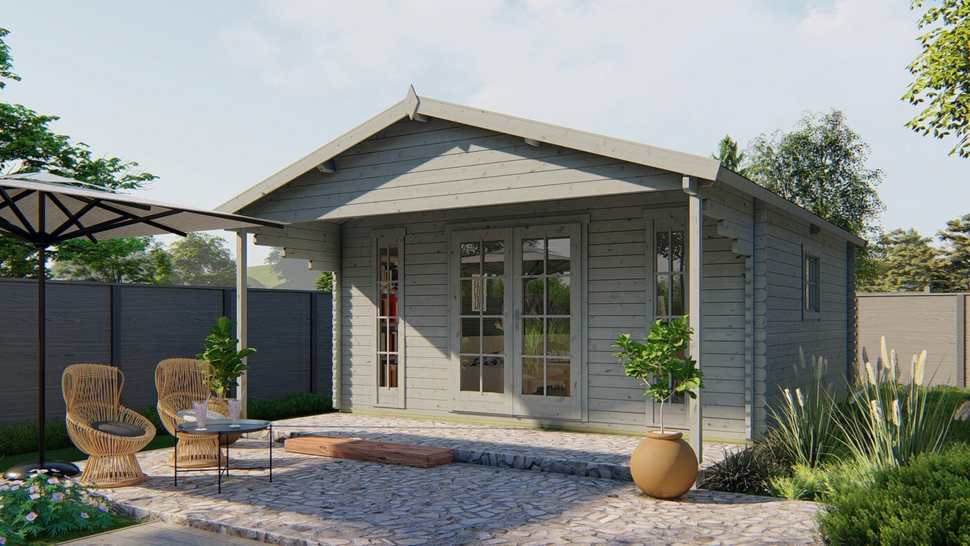 Blockhaus Emiel 500 x 500 + 170 cm - Mit Vordach