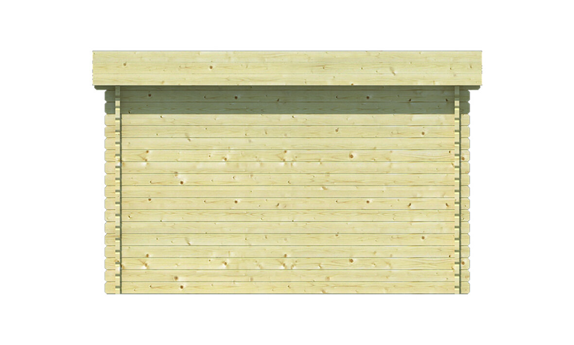 Blockhaus Helge 350 + 150 x 350 cm - Funfeckiges Blockhaus mit Flachdach - Wandstarke 44 mm