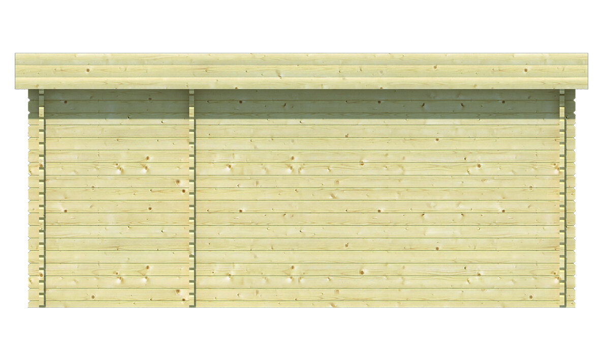 Blockhaus Helge 350 + 150 x 350 cm - Funfeckiges Blockhaus mit Flachdach - Wandstarke 44 mm