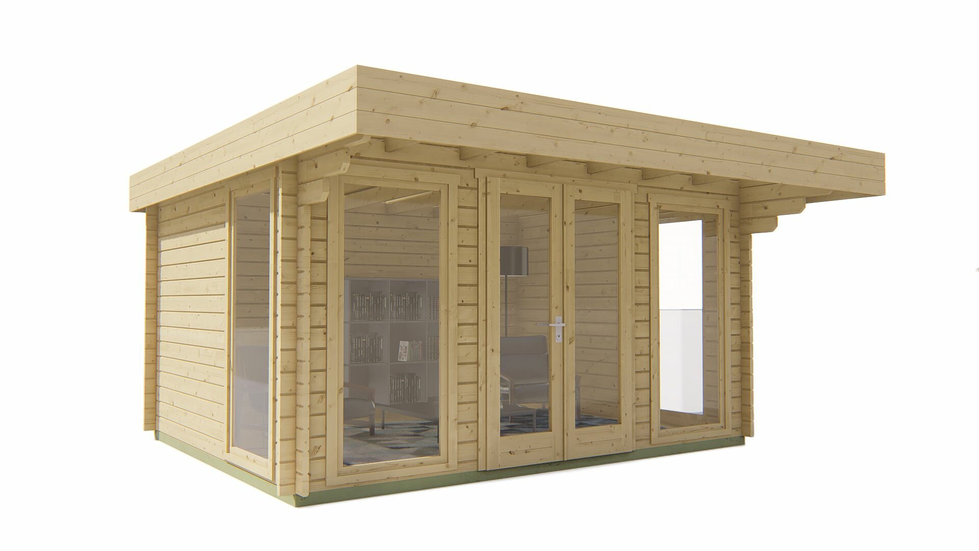 Blockhaus Lory - Gartenzimmer 435 x 350 + 120 x 230 cm - Wandstarke 44 mm 