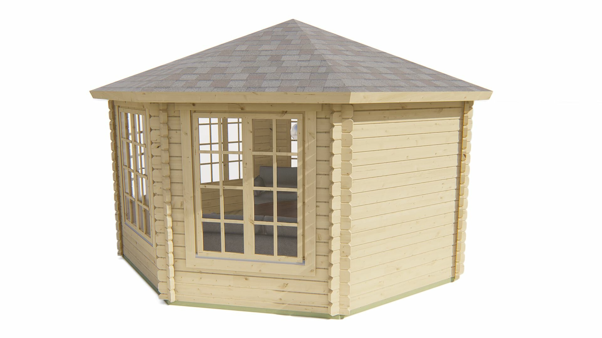 Blockhaus Lynn 427 x 427 cm - Gartenlaube mit Pyramidendach - Wandstarke 44 mm