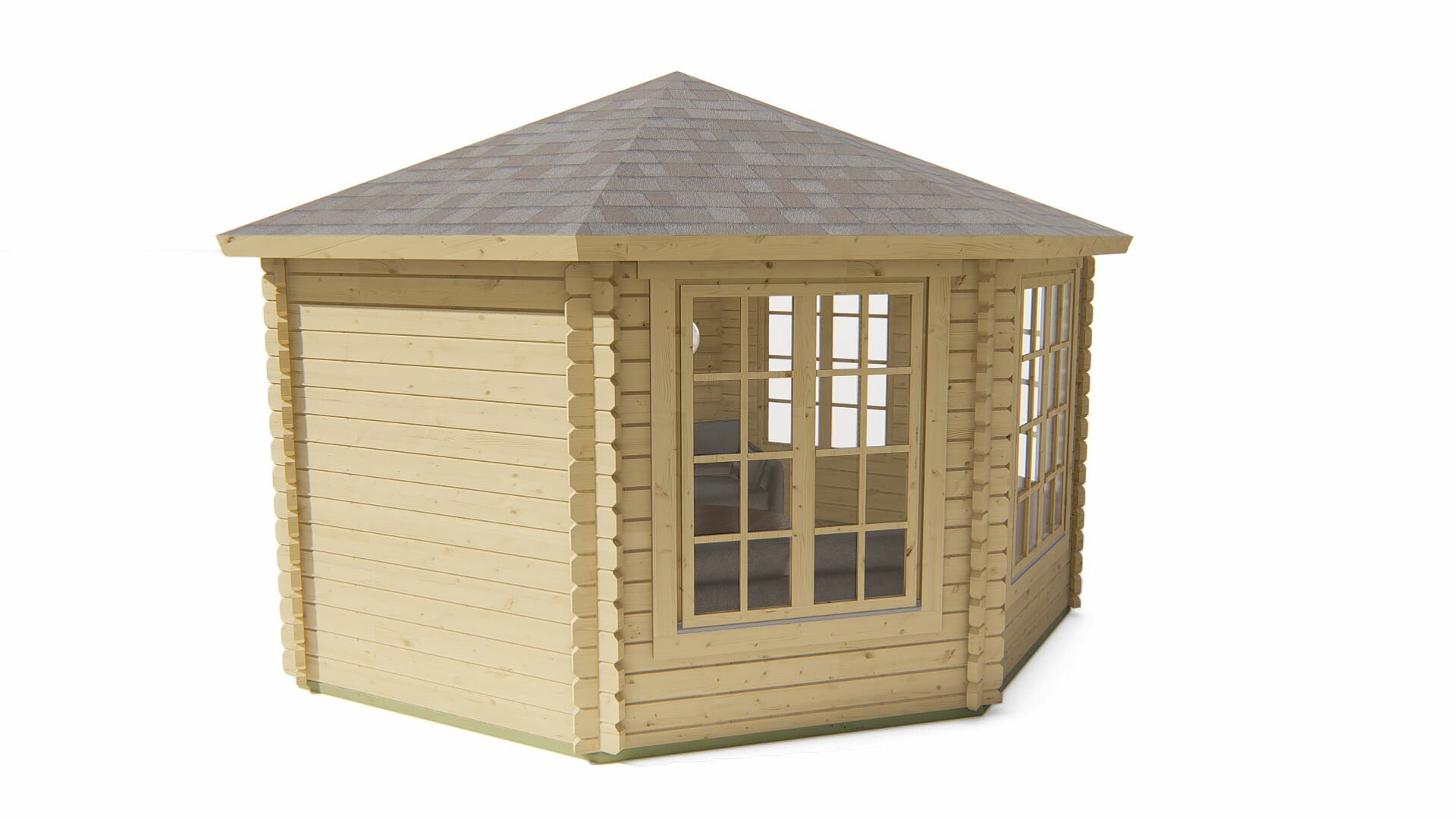 Blockhaus Lynn 427 x 427 cm - Gartenlaube mit Pyramidendach - Wandstarke 44 mm