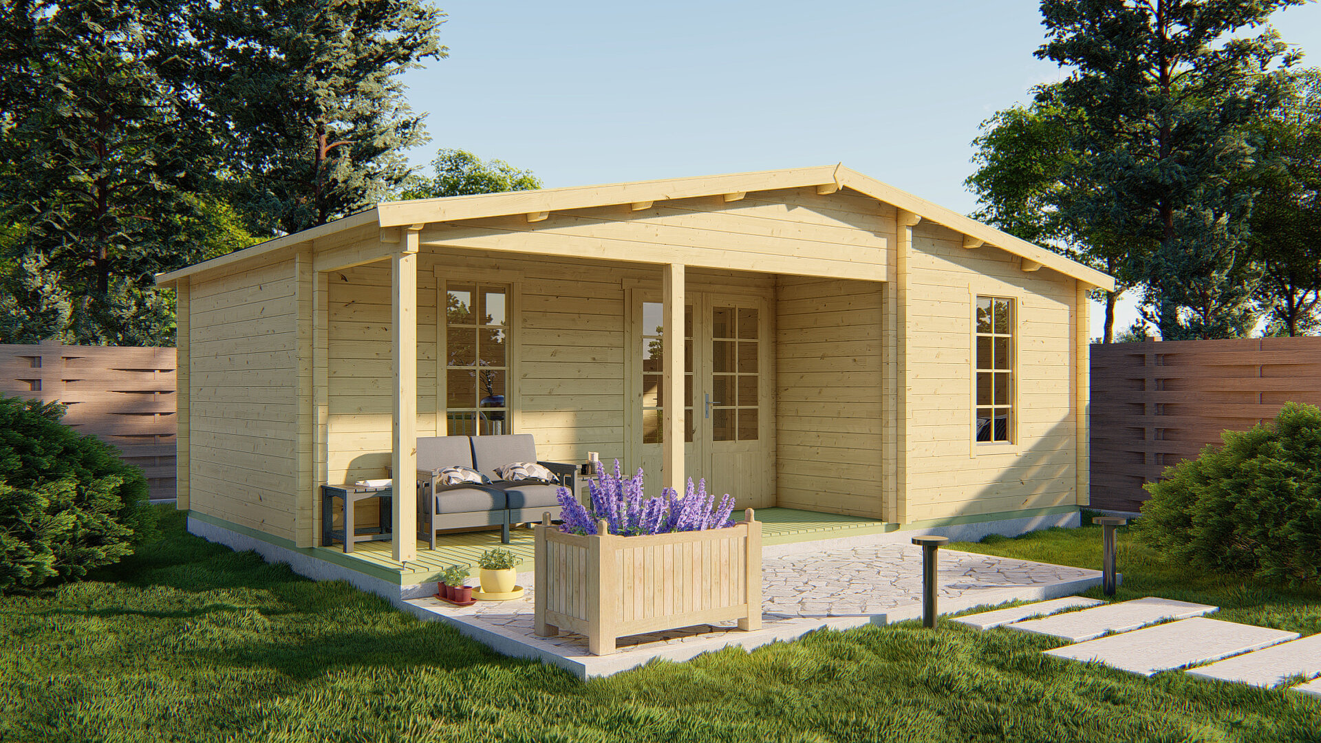 Blockhaus Ollie 731 x 498 x 283 cm &ndash; Fertighaus Wandst&auml;rke 70 mm