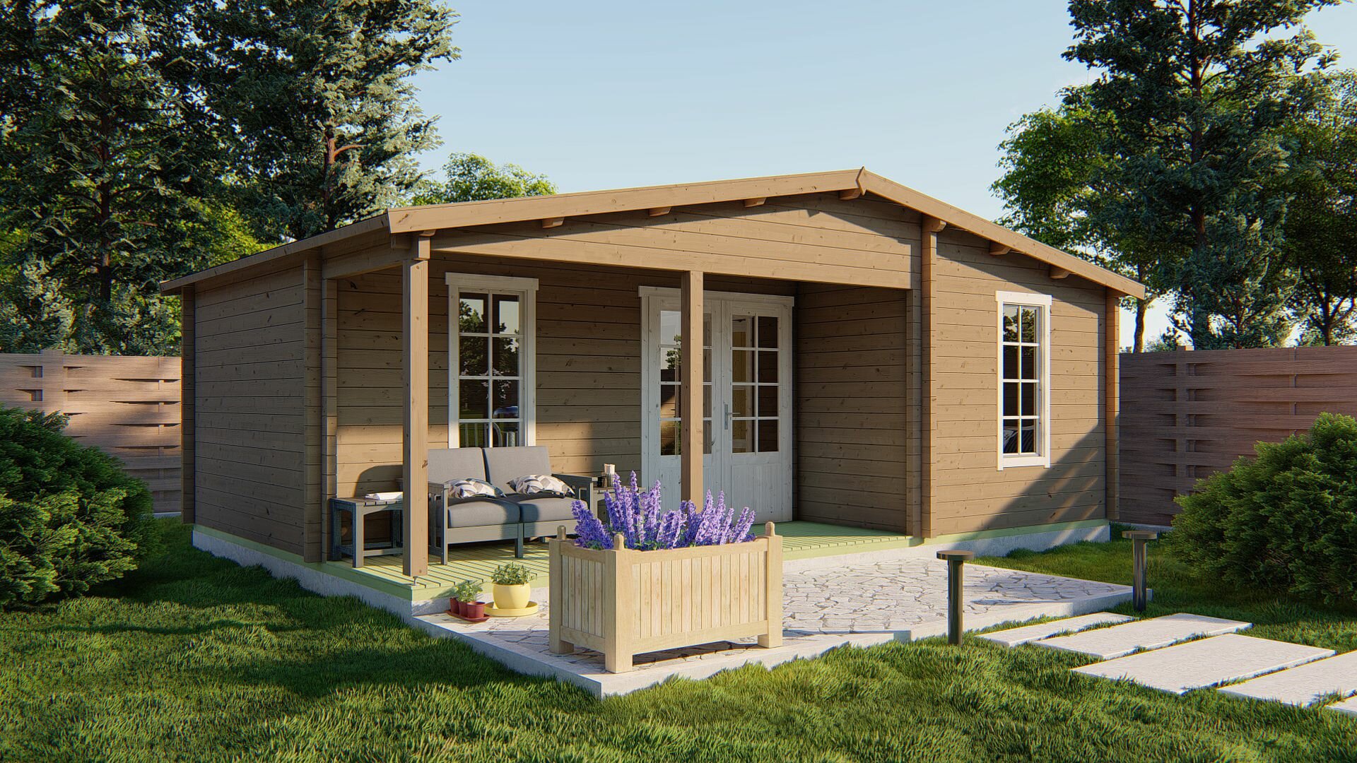 Blockhaus Ollie 731 x 498 x 283 cm &ndash; Fertighaus Wandst&auml;rke 70 mm