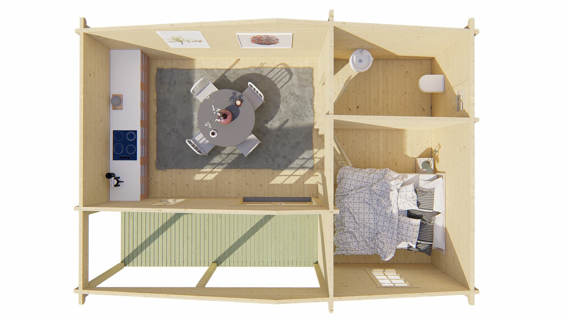 Blockhaus Ollie 731 x 498 x 283 cm &ndash; Fertighaus Wandst&auml;rke 70 mm