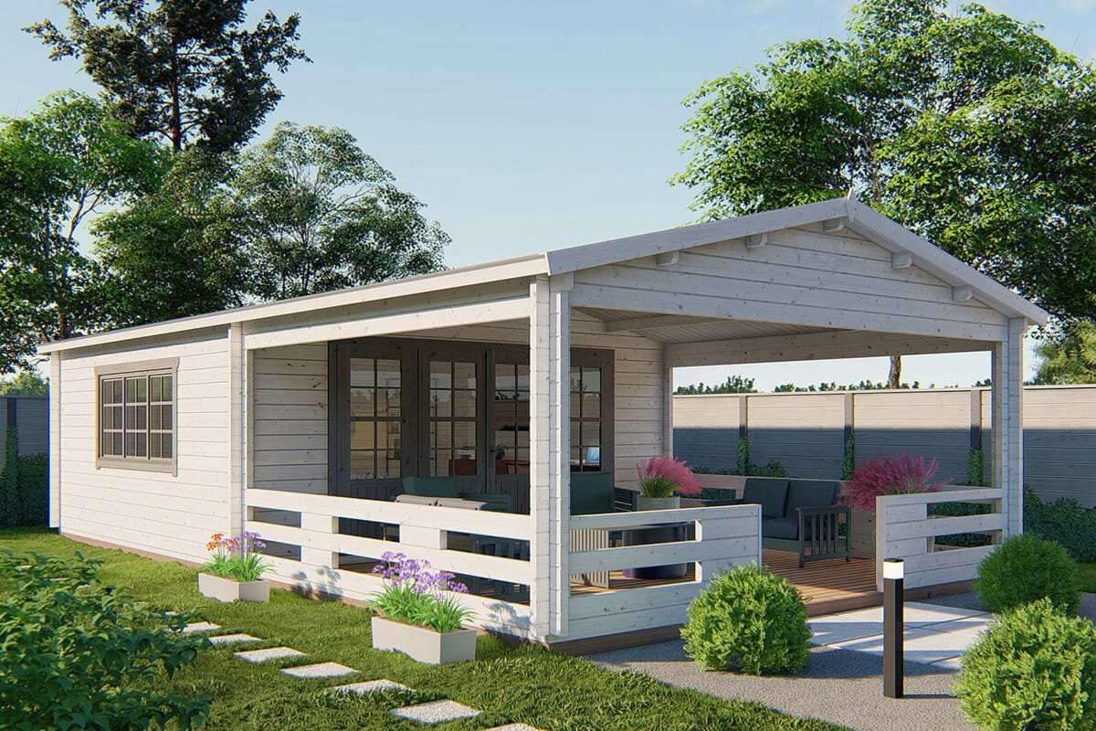 Blockhaus Sheffield mit breitem Vordach 540 x 963 cm - Wandstarke 58 mm
