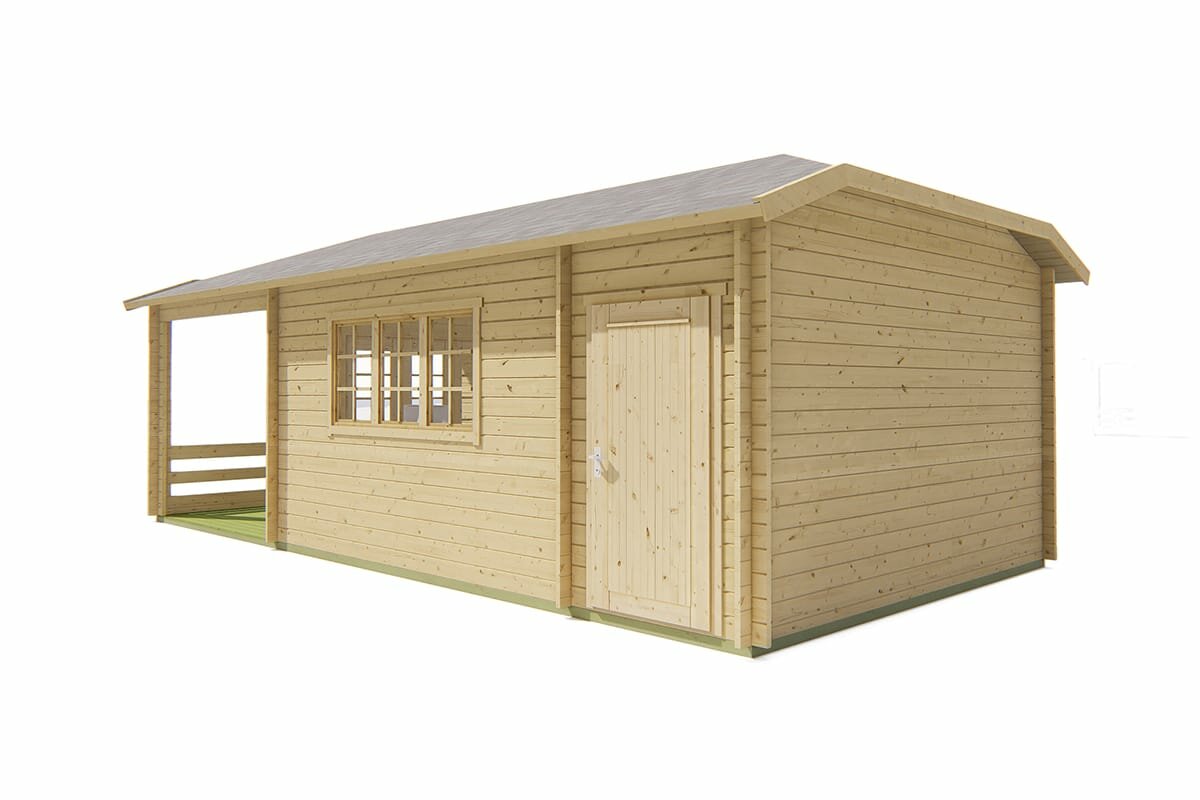 Blockhaus Sibella mit Uberdachung 850 x 420 cm - Wandstarke 44 mm