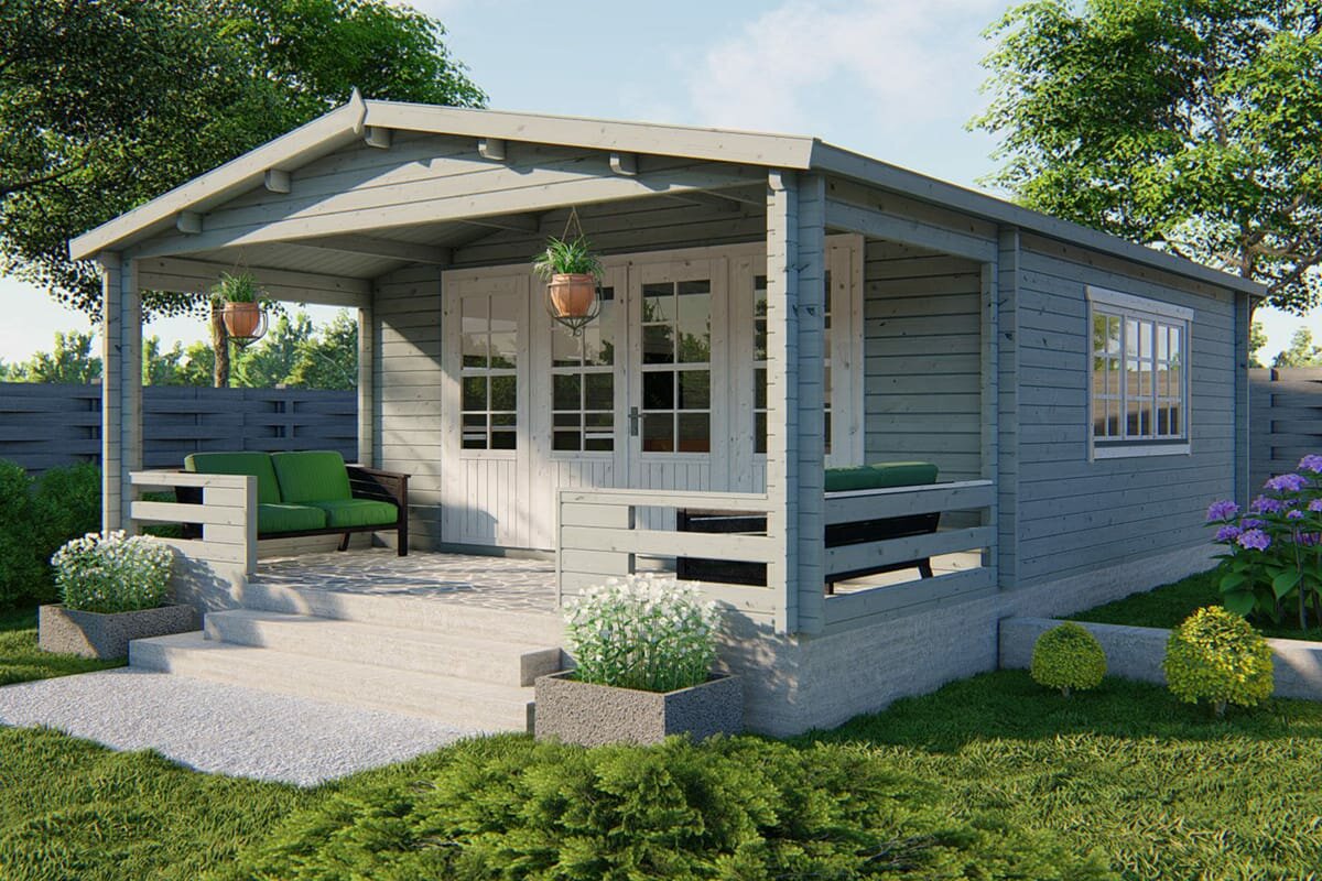 Blockhaus Wigan mit Vordach 540 x 763 cm (58 cm)