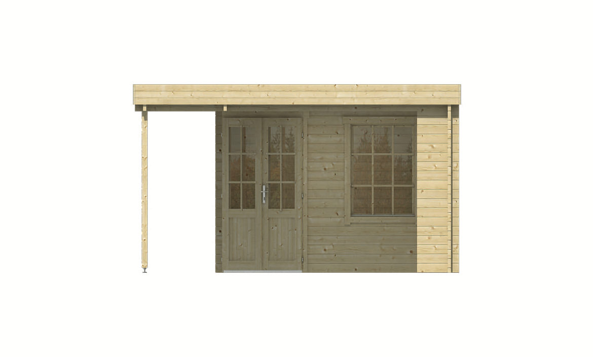 Blokhut Annette 300 + 400 x 400 cm onbehandeld Vuren Wanddikte 40 mm - met Overkapping