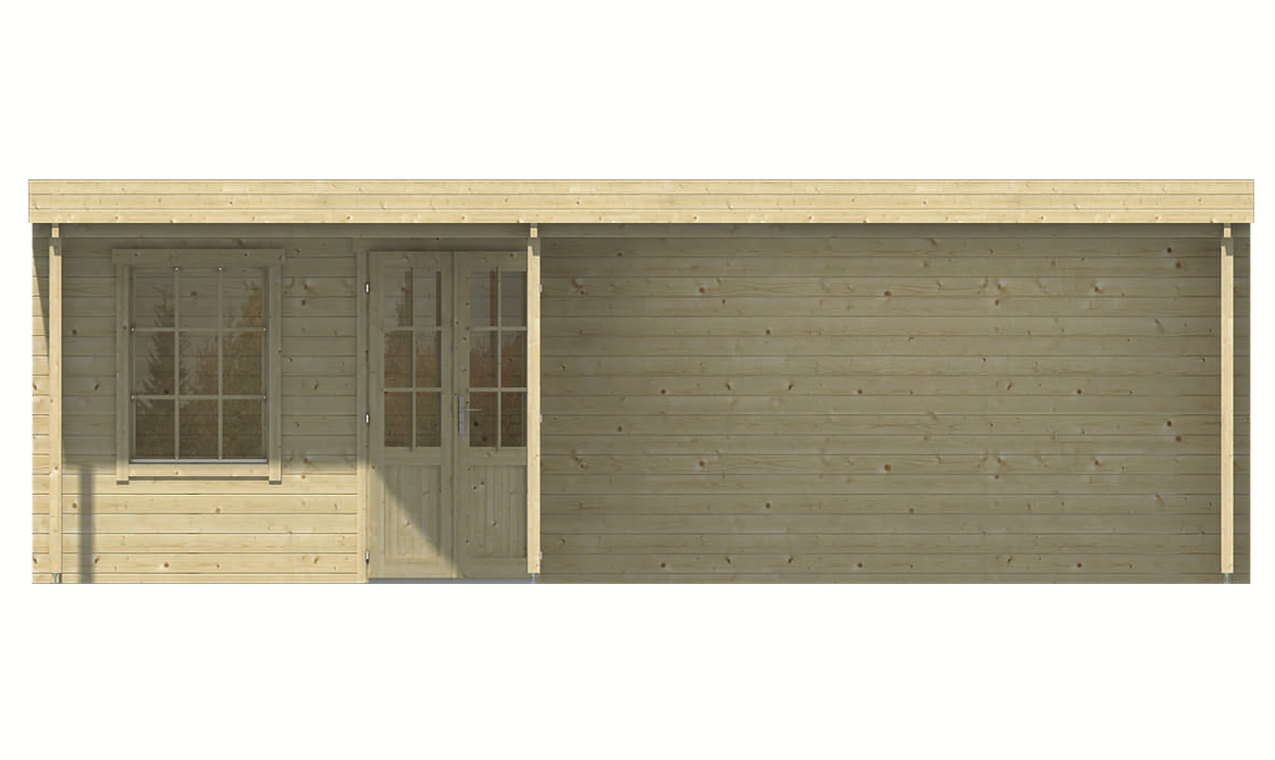 Blokhut Annette 300 + 400 x 400 cm onbehandeld Vuren Wanddikte 40 mm - met Overkapping