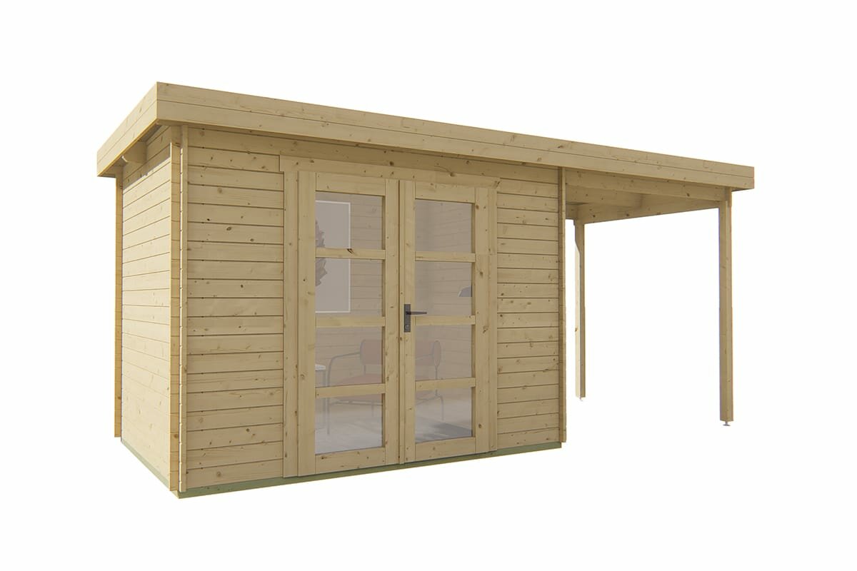 Gartenhaus Mittelmodern mit Uberdachung 300 x 200 x 230 cm | Wandstarke 28 mm