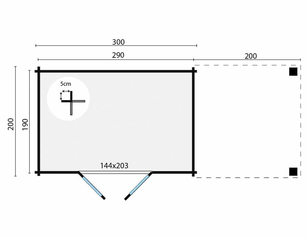 Gartenhaus Mittelmodern mit Uberdachung 300 x 200 x 230 cm | Wandstarke 28 mm