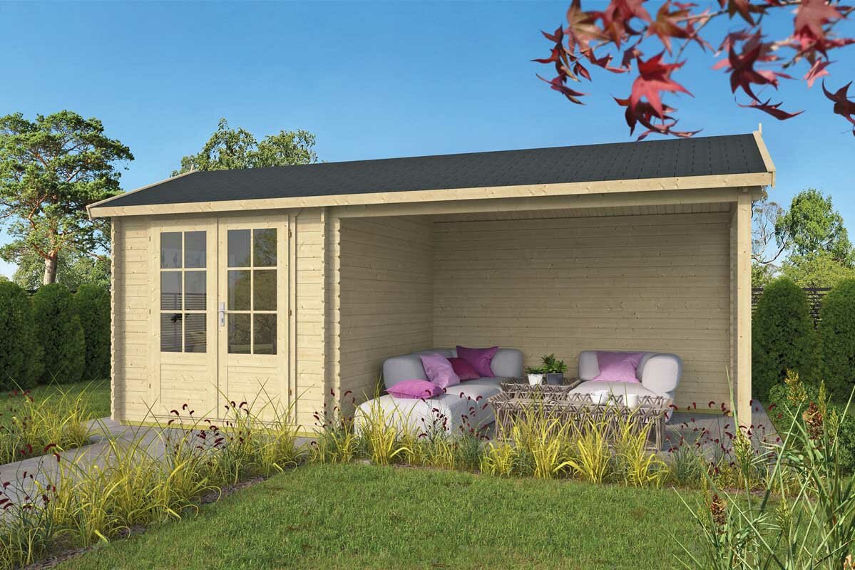  Gartenhaus Ove mit Vordach 590 x 300 x 276 cm - Wandstarke 28 mm
