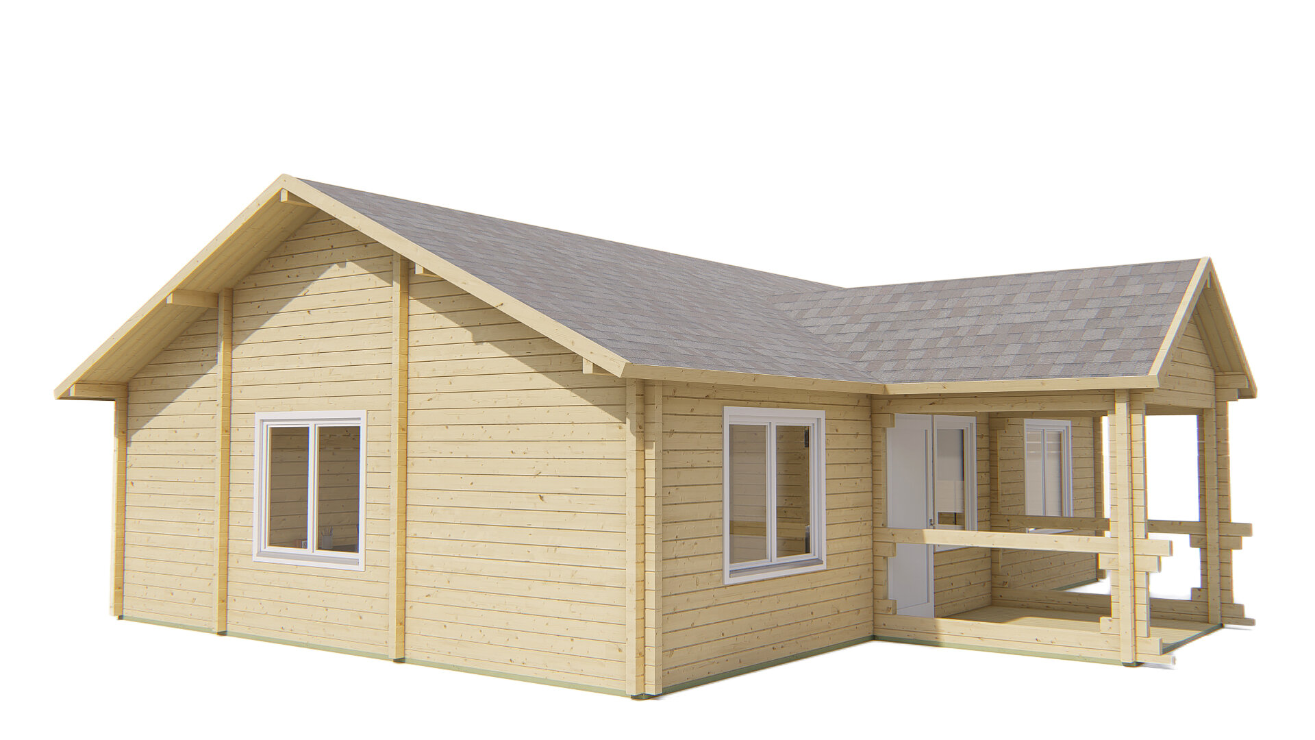 Blockhaus Finn 1040 x 740+238 x 365 cm &ndash; Fertighaus aus Holz &ndash; Luxus-Chalet