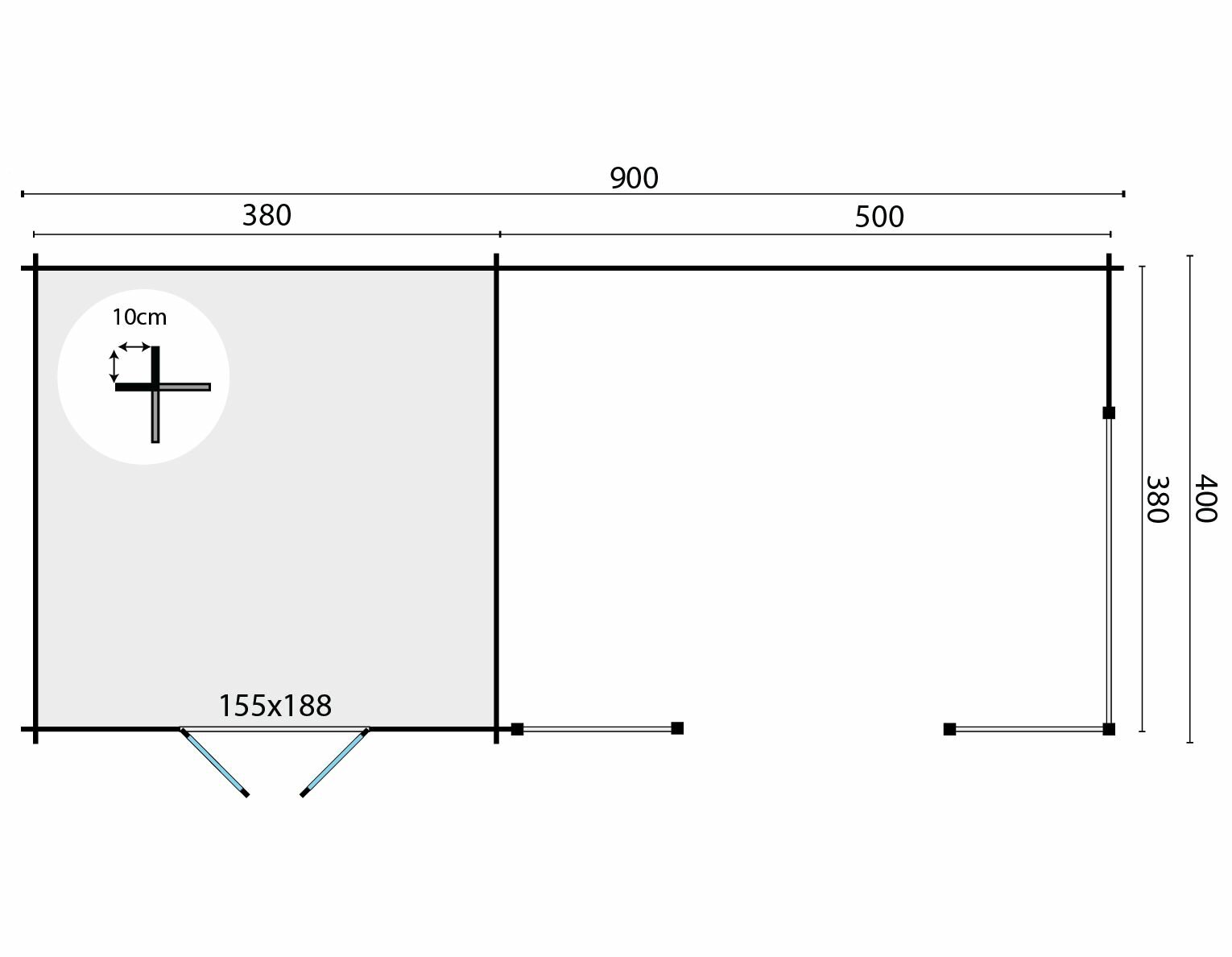 Blockhaus Mokka mit Seitendach 900 x 400 x 279 cm - Wandstarke 40 mm