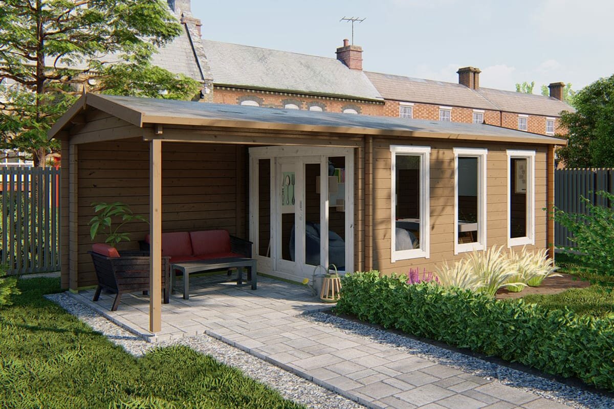 Gartenhaus Skeg mit Uberdachung 720 x 340 x 243 cm