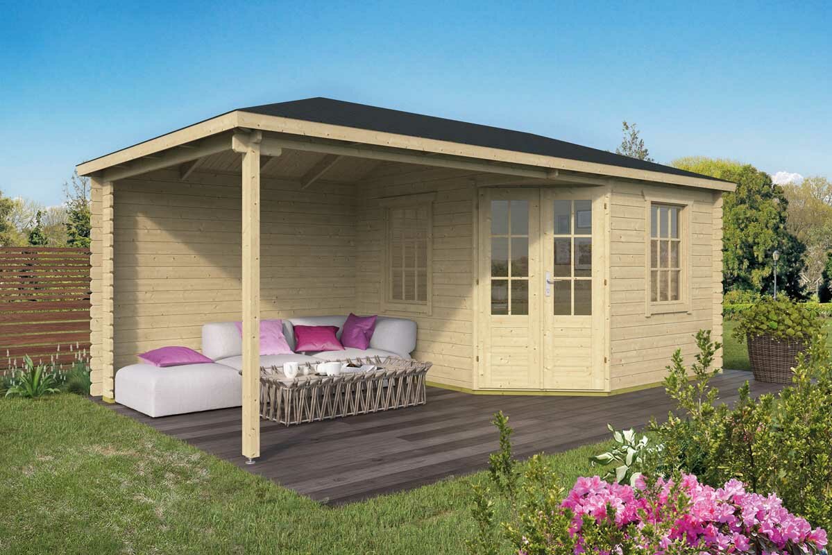Gartenhaus Markku mit Uberdachung 300 + 275 x 300 cm