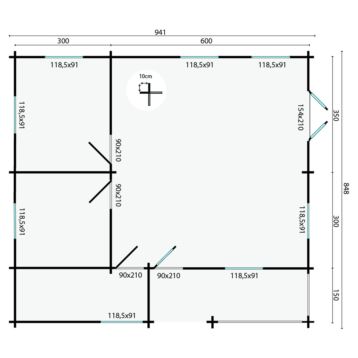 Gartenhaus Azores 941 x 848 x 317 cm &ndash; Fertighaus aus Holz &ndash; Luxus-Blockhaus
