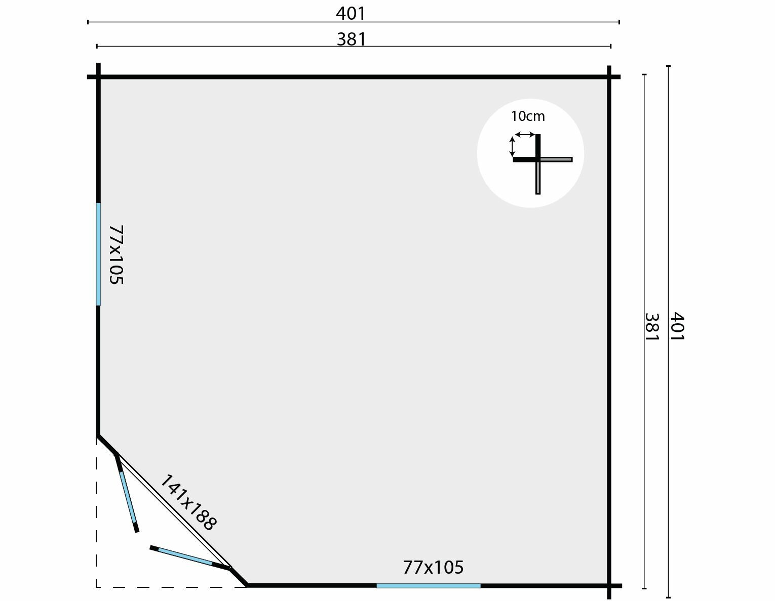 Gartenhaus Lotte 400 x 400 cm 5-Eck