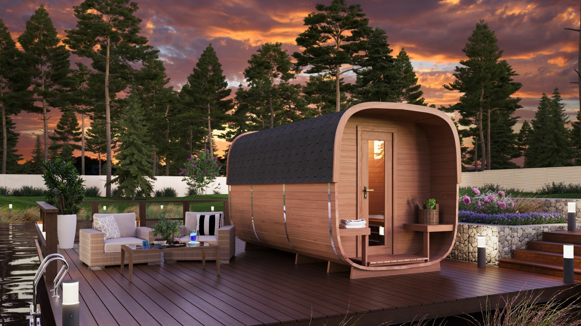 Sauna cube Rovaniemi &Oslash;219 x 390 cm - thermowood 42mm 