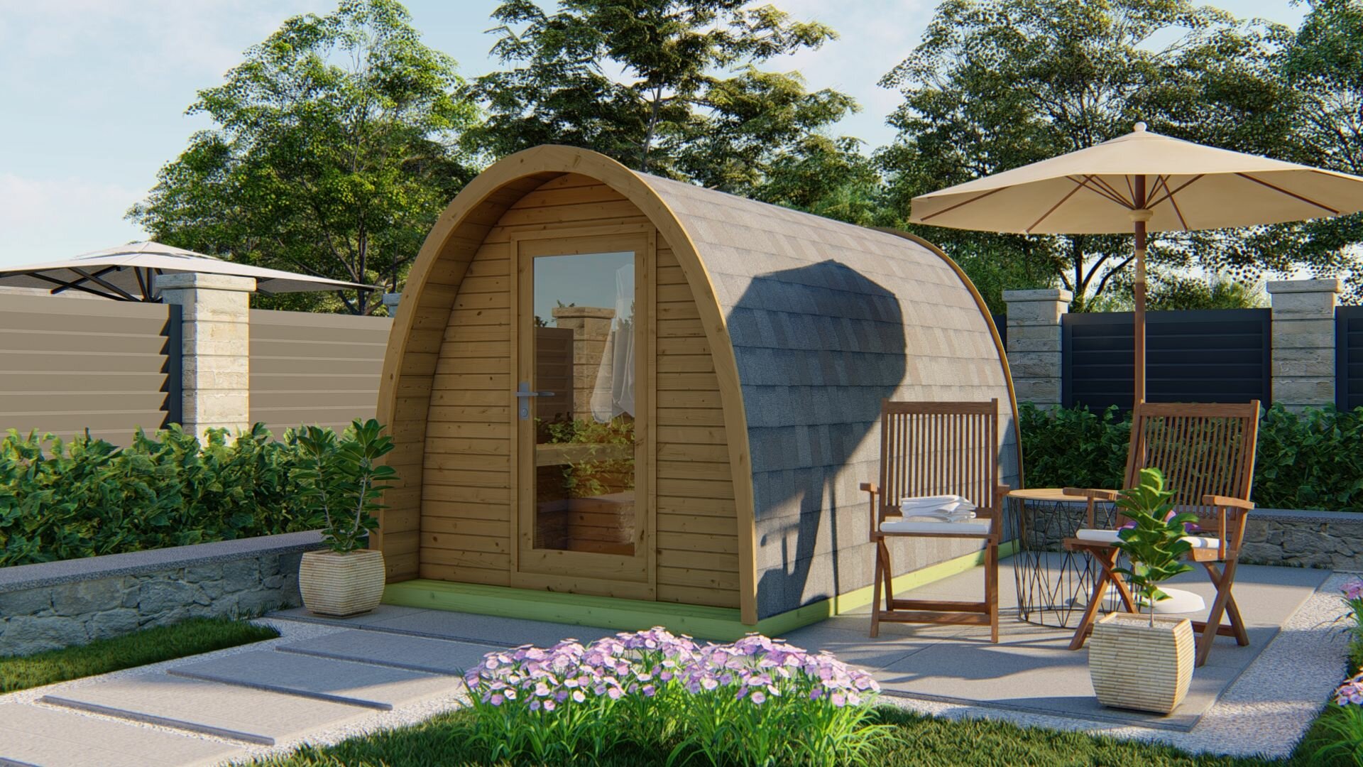 Sauna POD Tolva &Oslash;230 x 400 cm - thermowood 42mm 