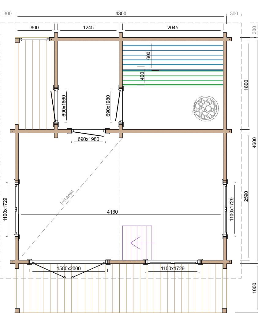 Saunahuis Kokkola - 70 mm onbehandeld