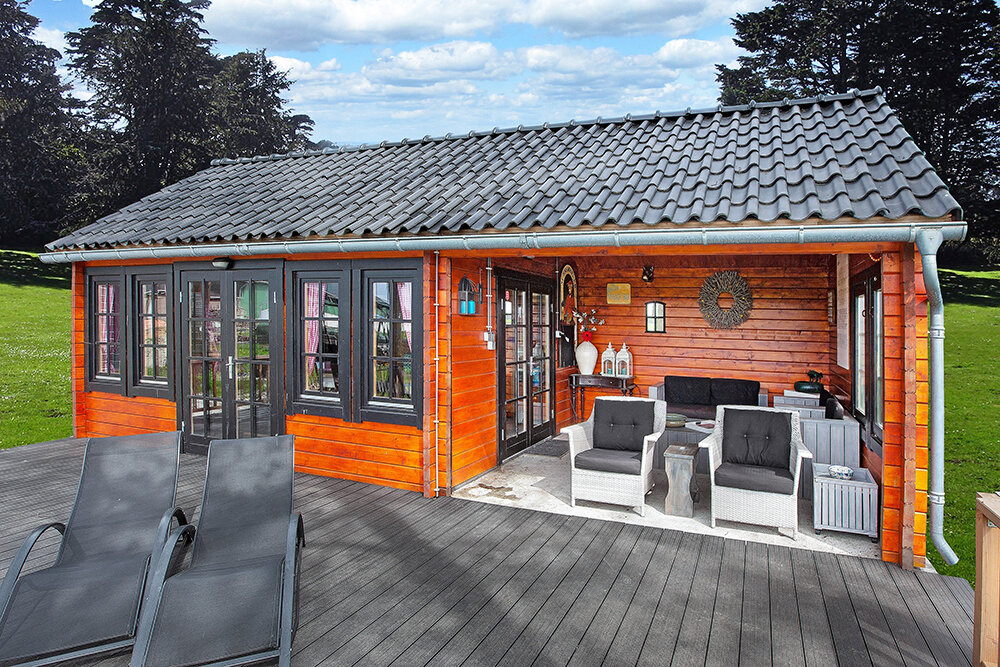 Blokhut Big Ben 930 x 400 x 351 cm Wanddikte 70 mm - met Overkapping 