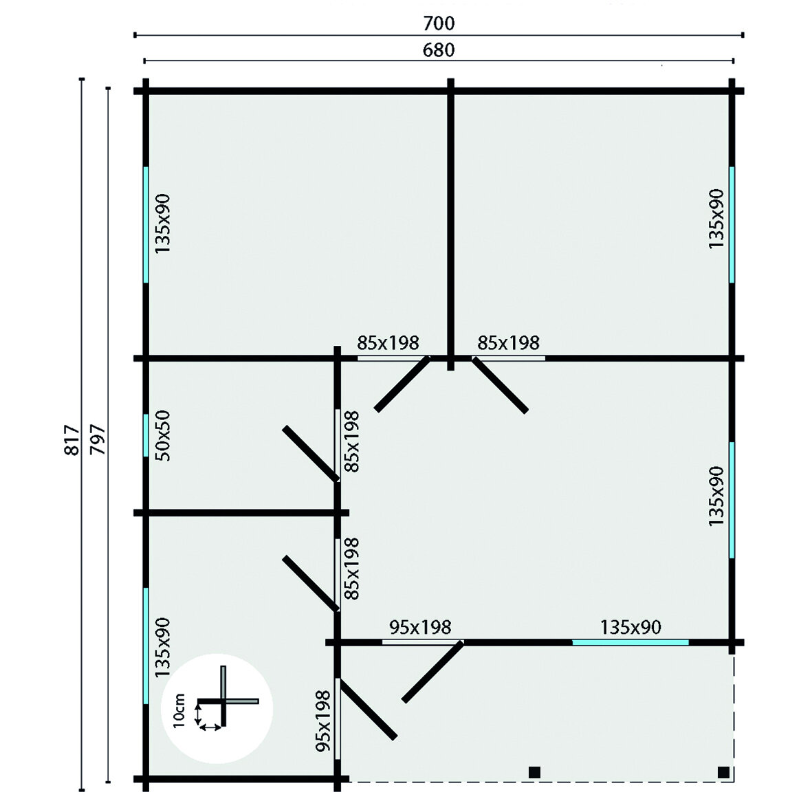 Gartenhaus Ardee 700 x 817 x 317 cm &ndash; Fertighaus aus Holz &ndash; Luxus-Blockhaus