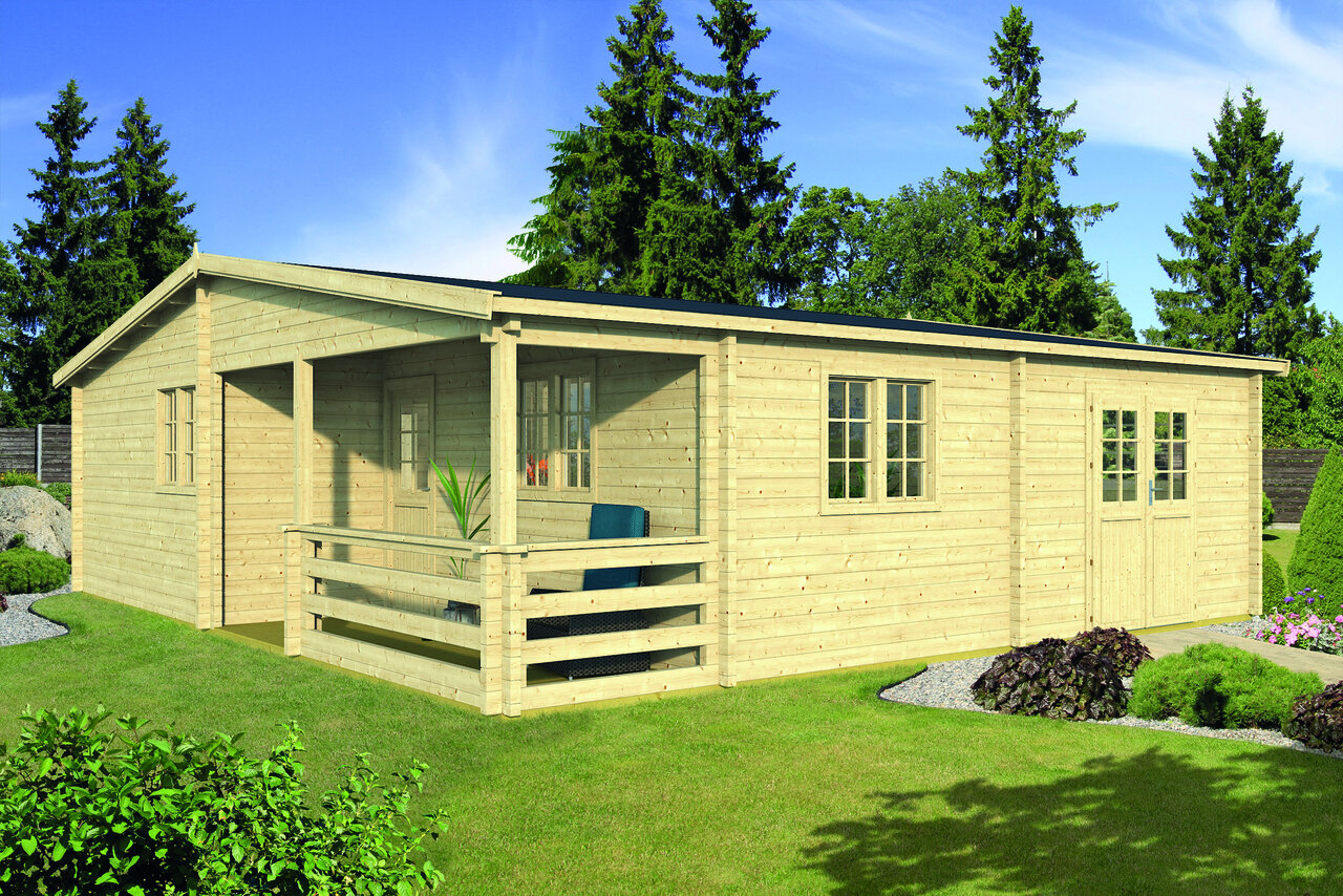 Gartenhaus Azores 941 x 848 x 317 cm &ndash; Fertighaus aus Holz &ndash; Luxus-Blockhaus