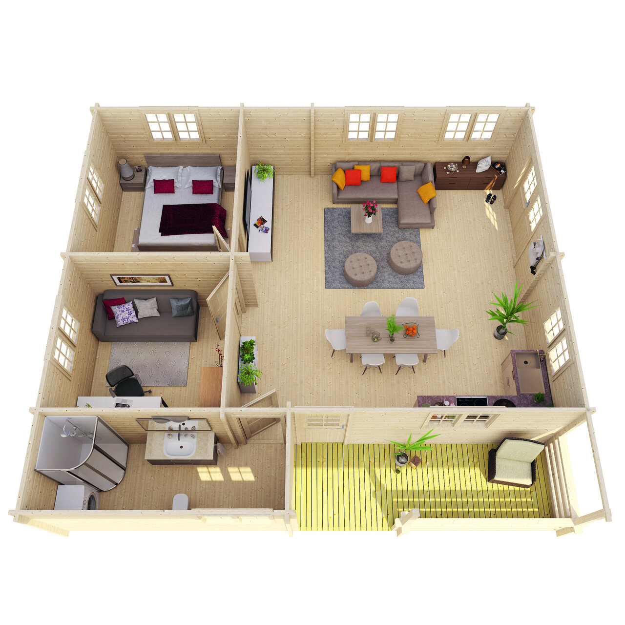 Gartenhaus Azores 941 x 848 x 317 cm &ndash; Fertighaus aus Holz &ndash; Luxus-Blockhaus