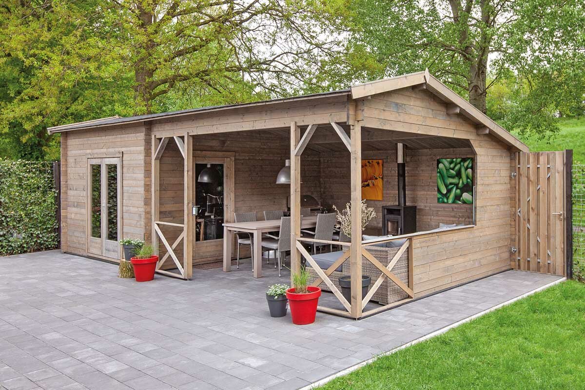 Gartenhaus Mokka mit Seitendach 900 x 400 x 279 cm