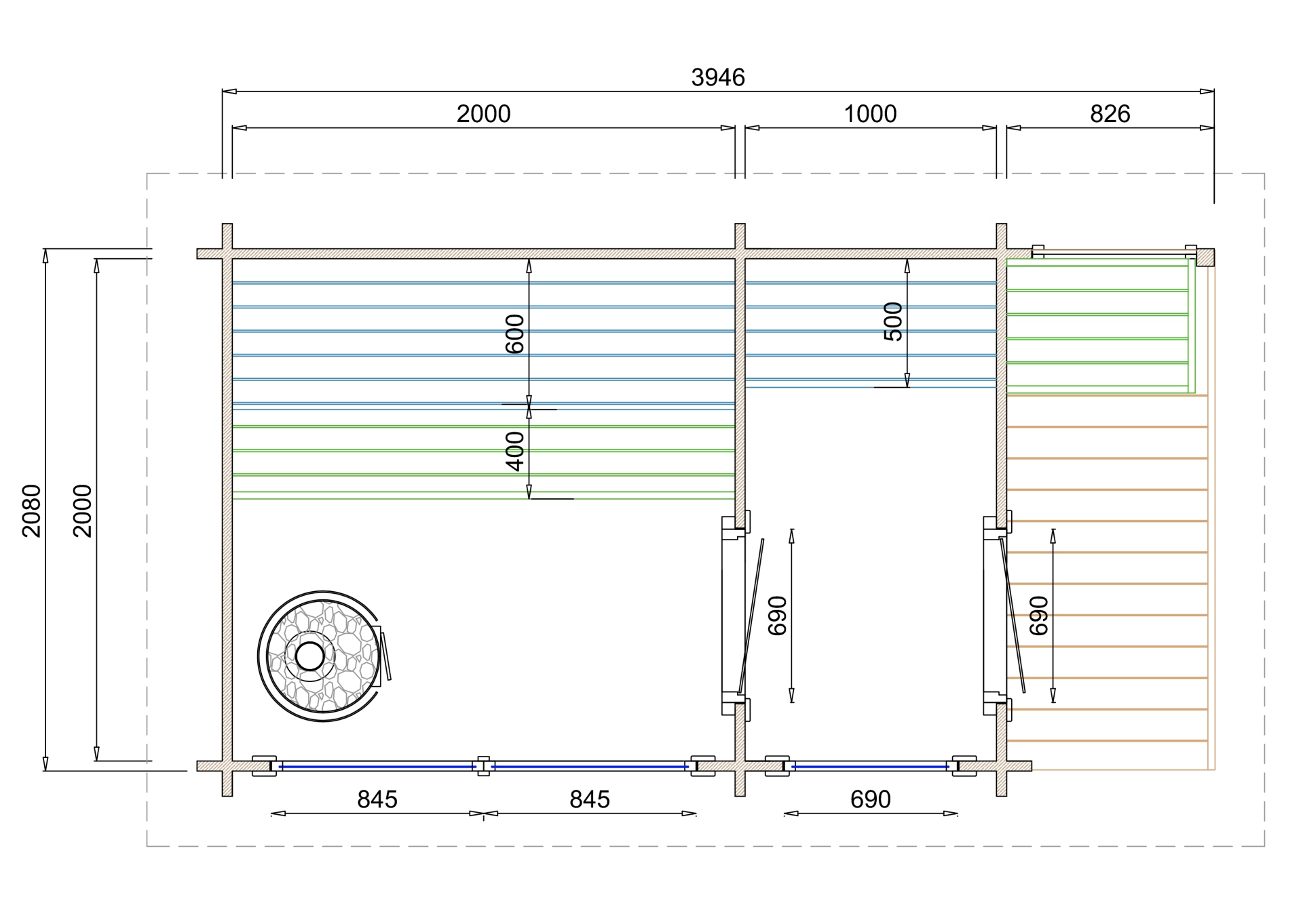 Saunahuis Tampere M - 40 mm onbehandeld