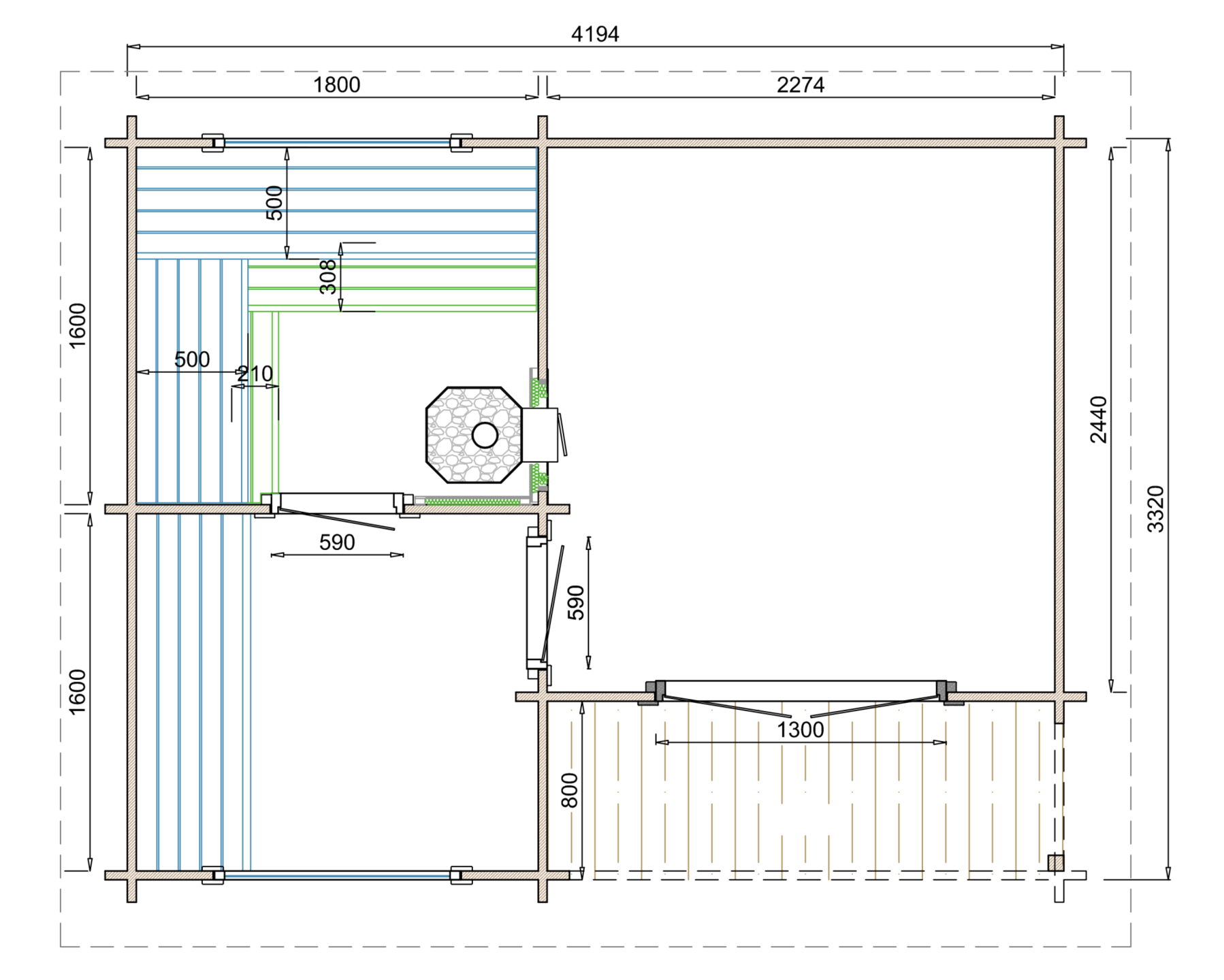 Saunahuis Juuka - 40 mm onbehandeld