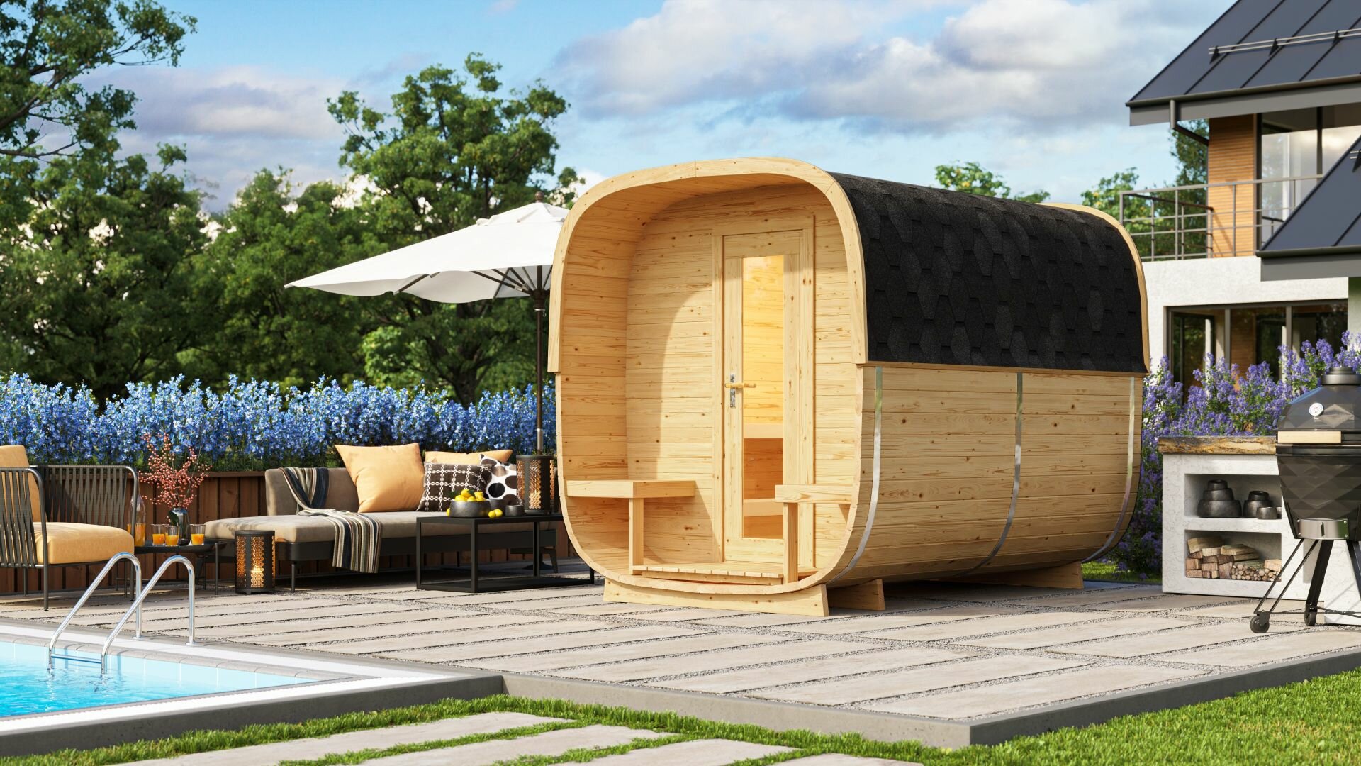 Sauna cube Rovaniemi &Oslash;219 x 280 cm - vurenhout  38mm 