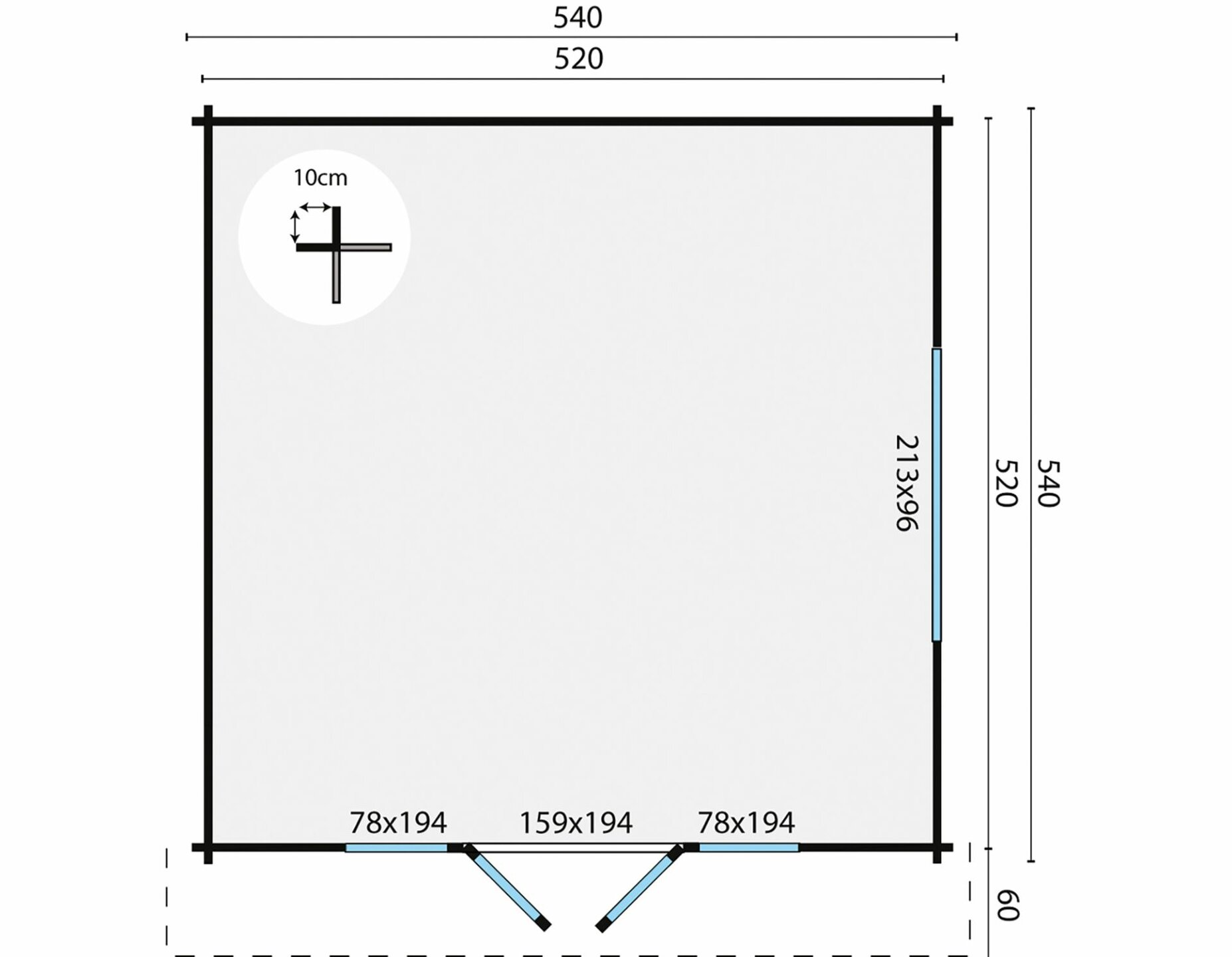 Tuinhuis Southampton maatvoering