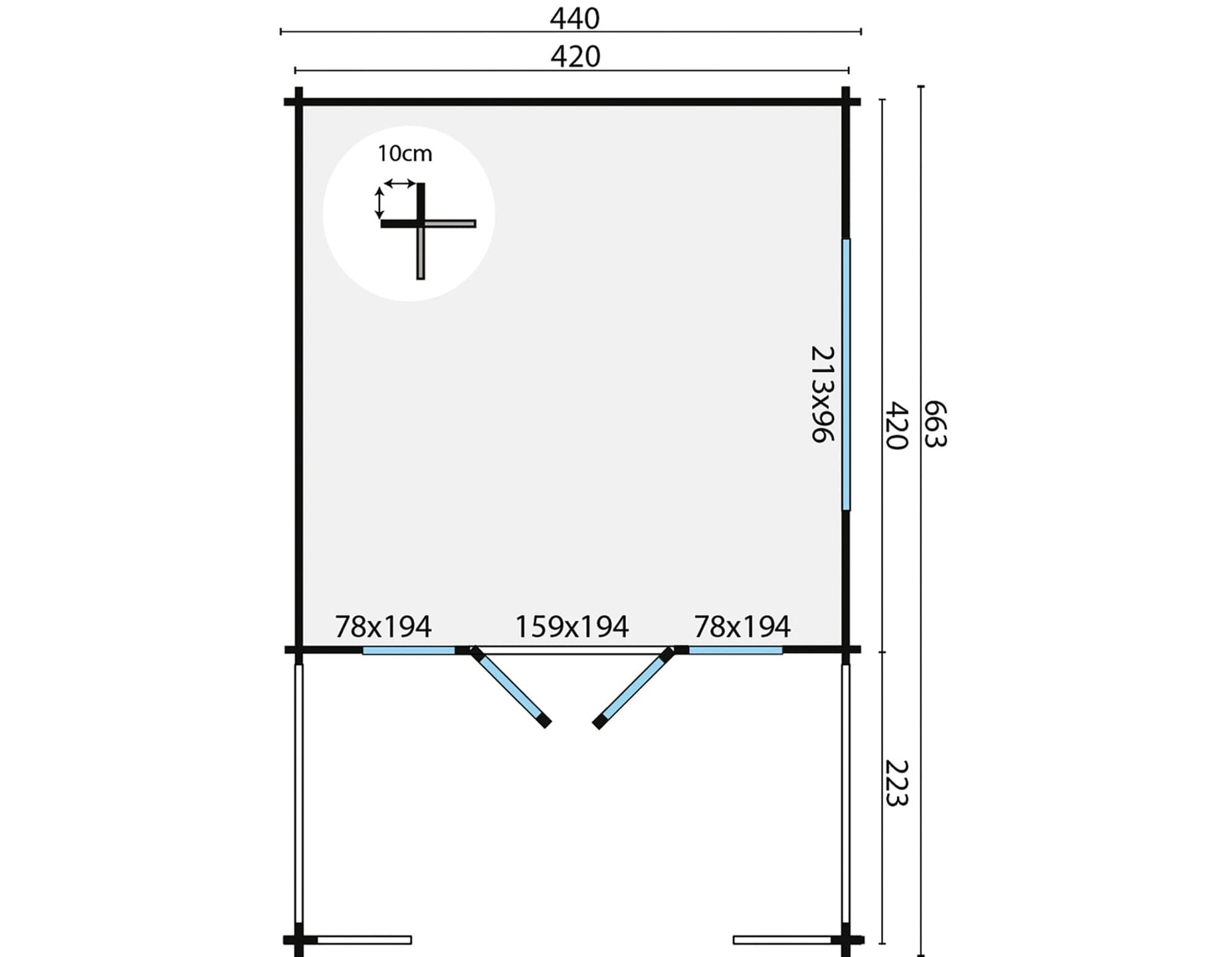 Blokhut Ipswich maatvoering