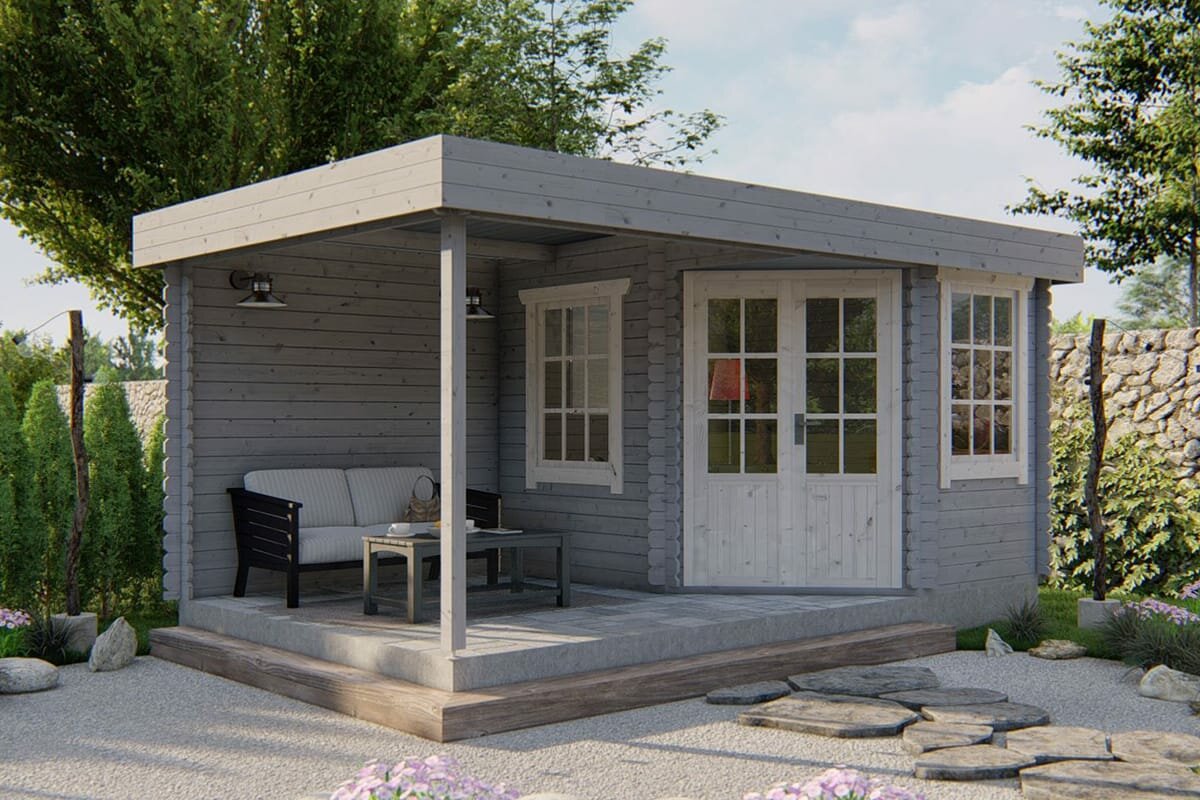 Gartenhaus Stig mit Vordach 250 + 250 x 300 x 224 cm 