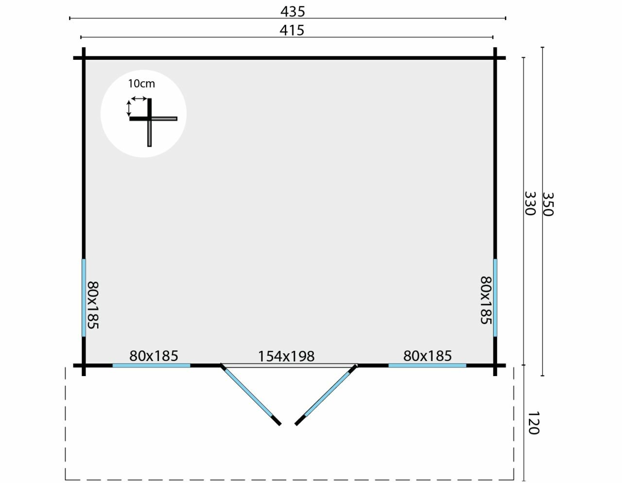 Blokhut Lory maatvoering
