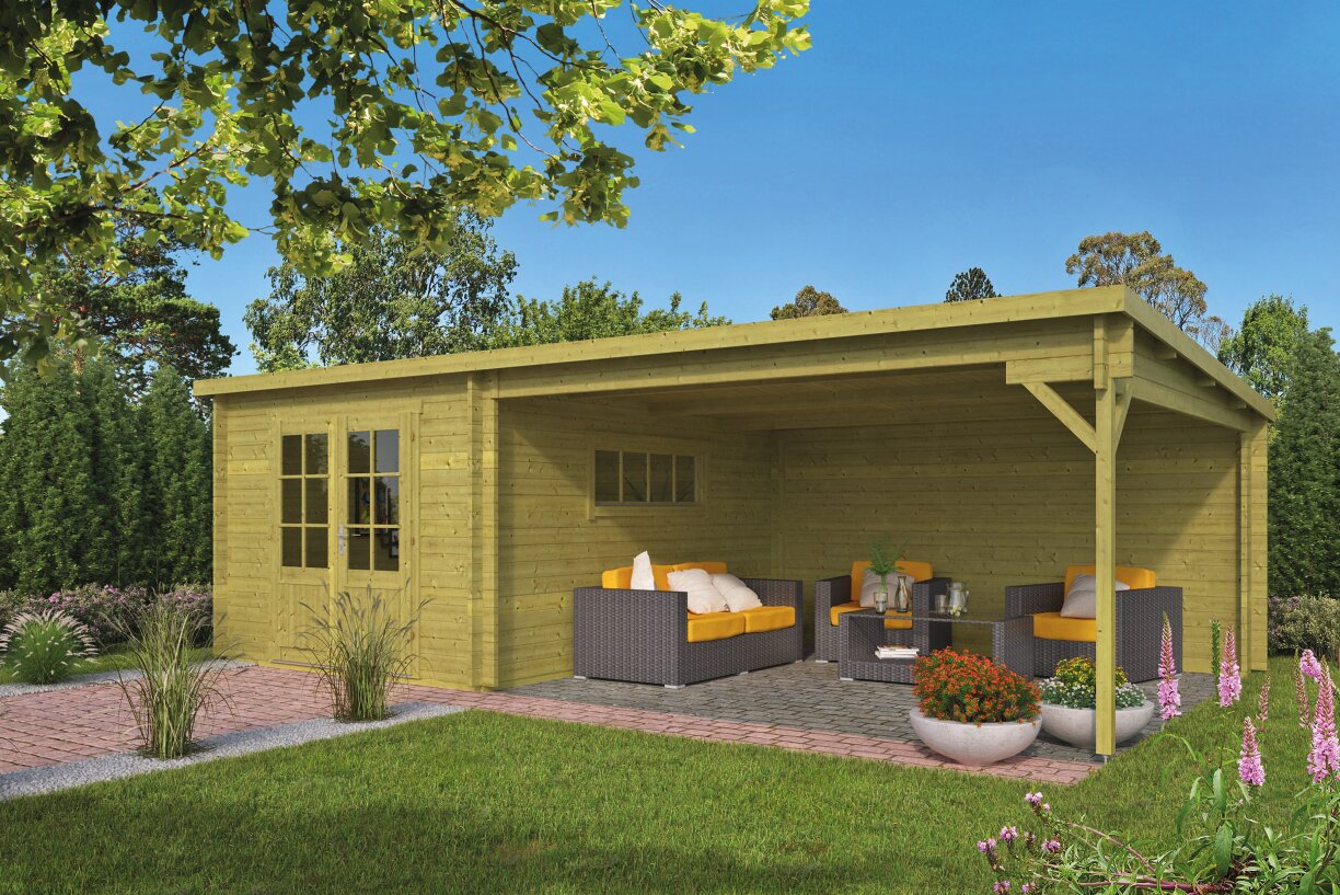 Blokhut Anton met zijluifel Ge&iuml;mpregneerd 700 x 400 x 217 cm Wanddikte 40 mm