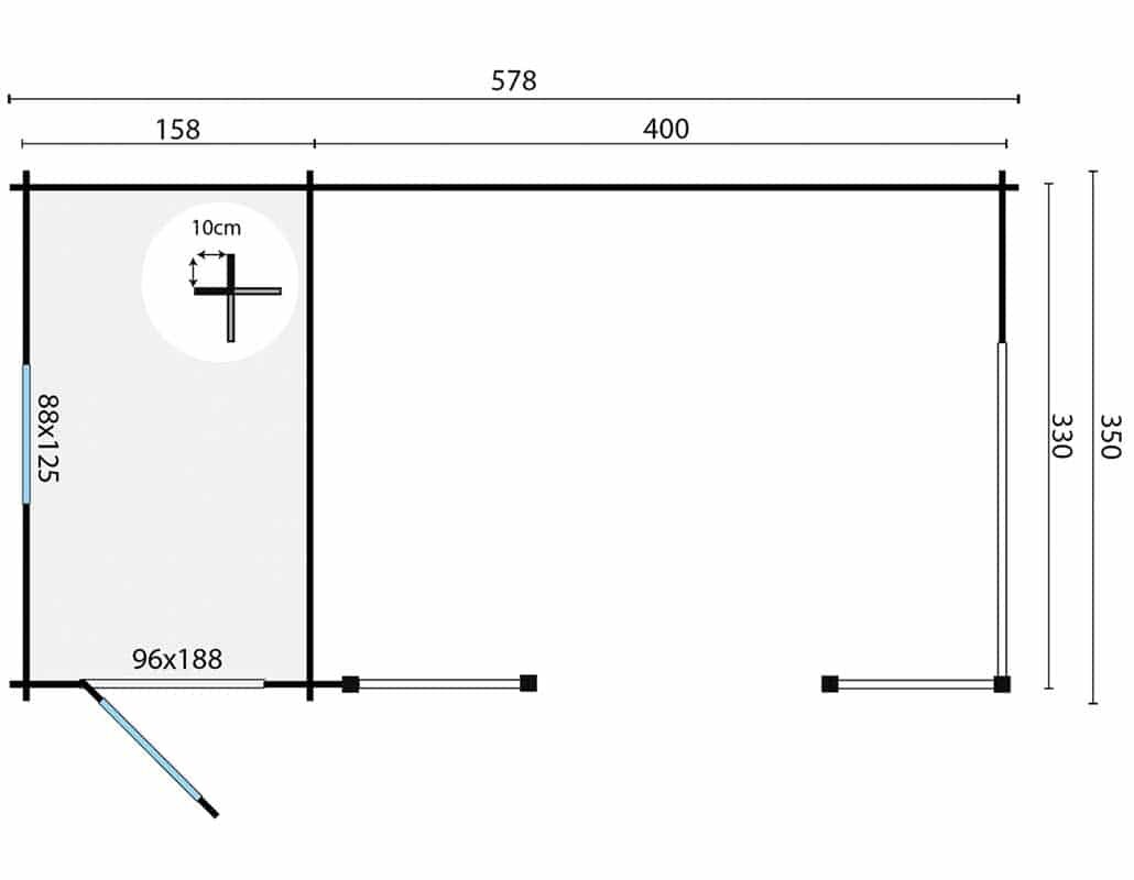 Gartenhaus Selma 578 x 350 x 279 cm mit Seitendach