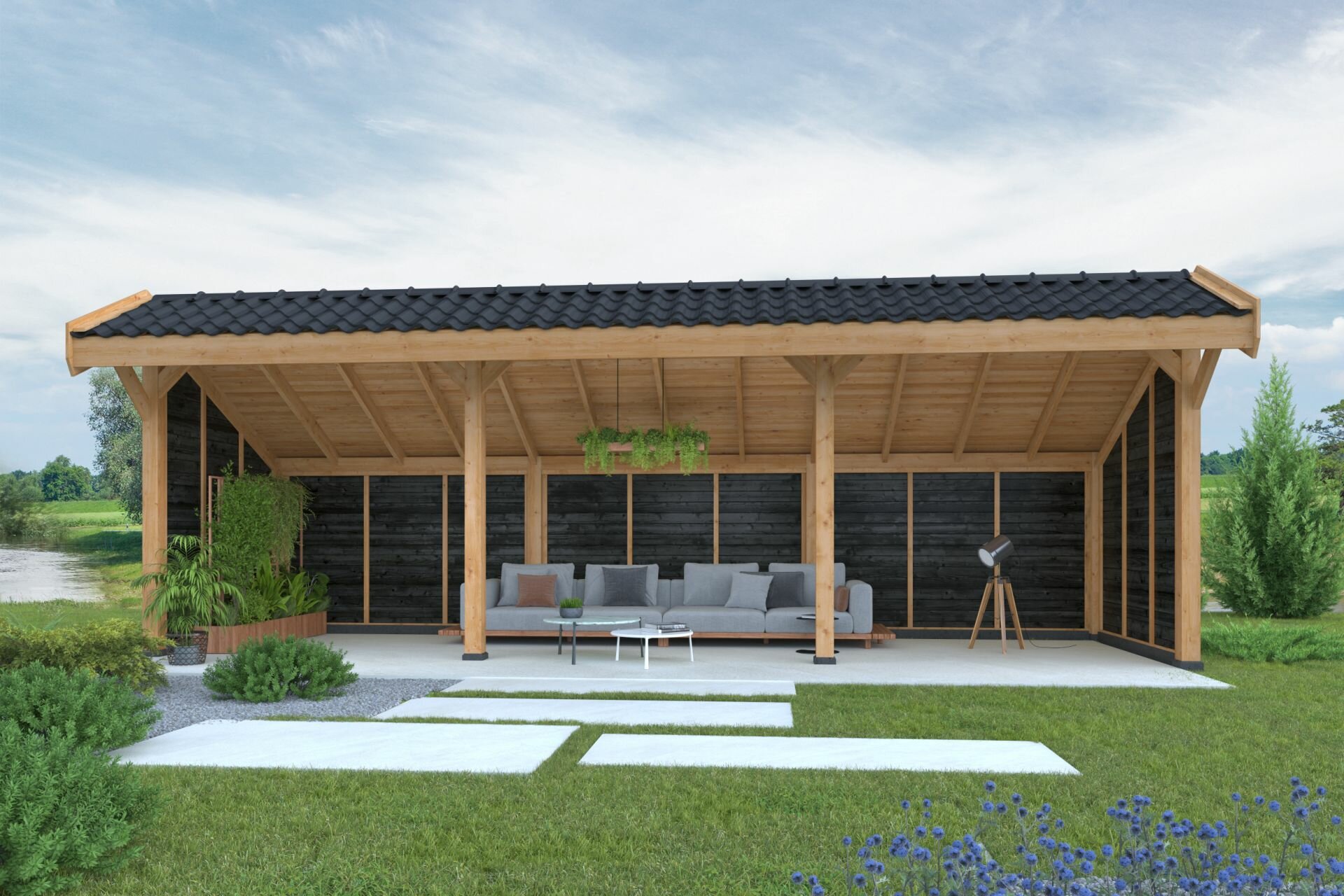 Kapschuur Boekelo Douglas 900 x 340 cm - Zwarte wanden