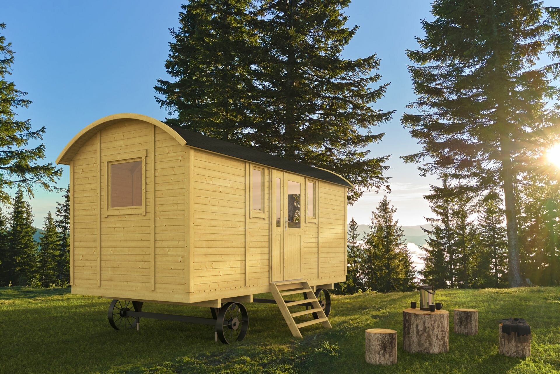 Zirkuswagen 480 x 240 x 319 cm mit Seitent&uuml;r - Pipowagen Patricia