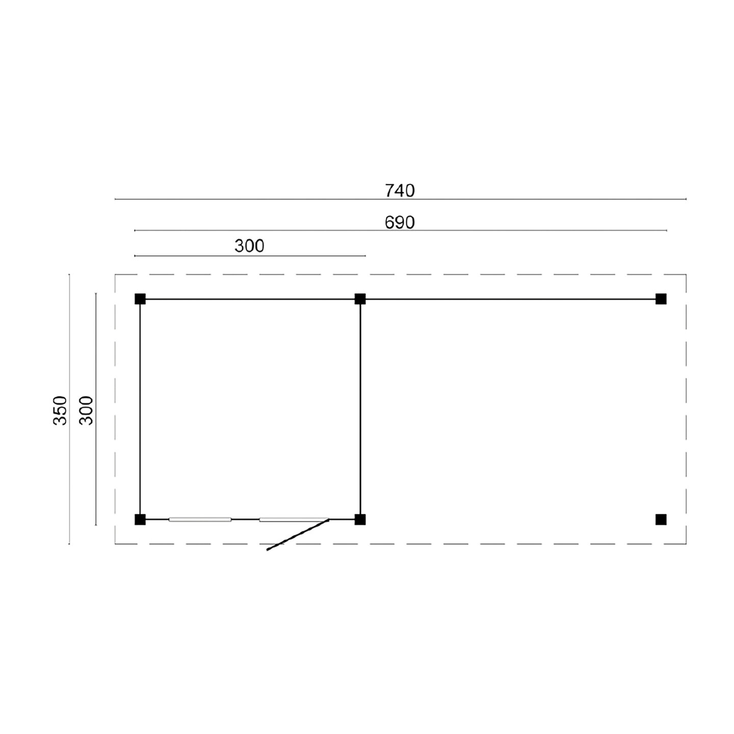 &Uuml;berdachung Holten Douglas 740 x 350 cm - Schwarze W&auml;nde