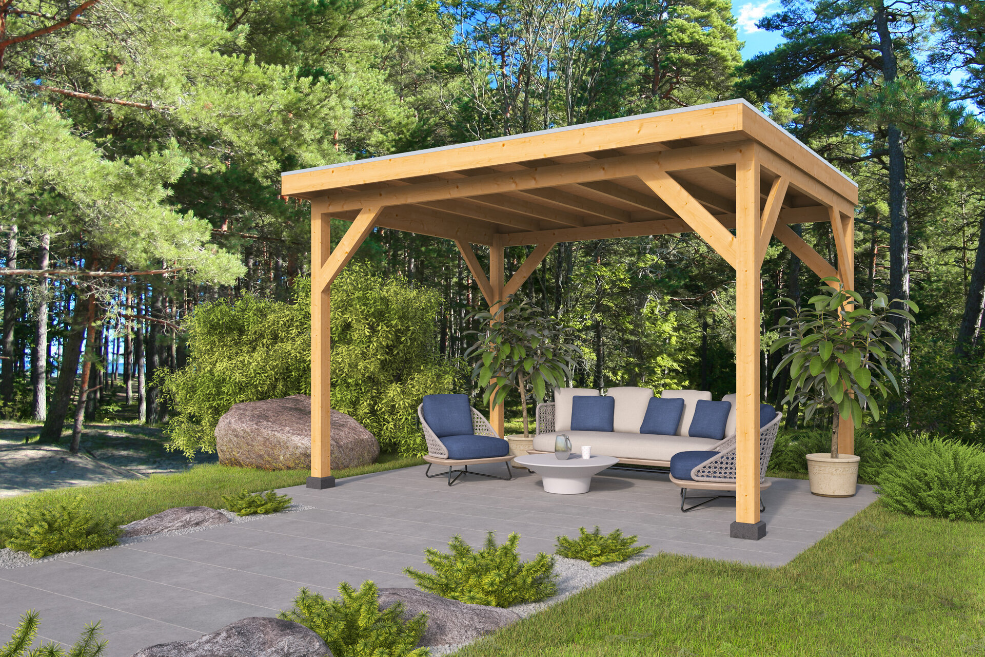 &Uuml;berdachung Zoutelande Red Class Wood 400 x 333 cm - DIY Flachdach