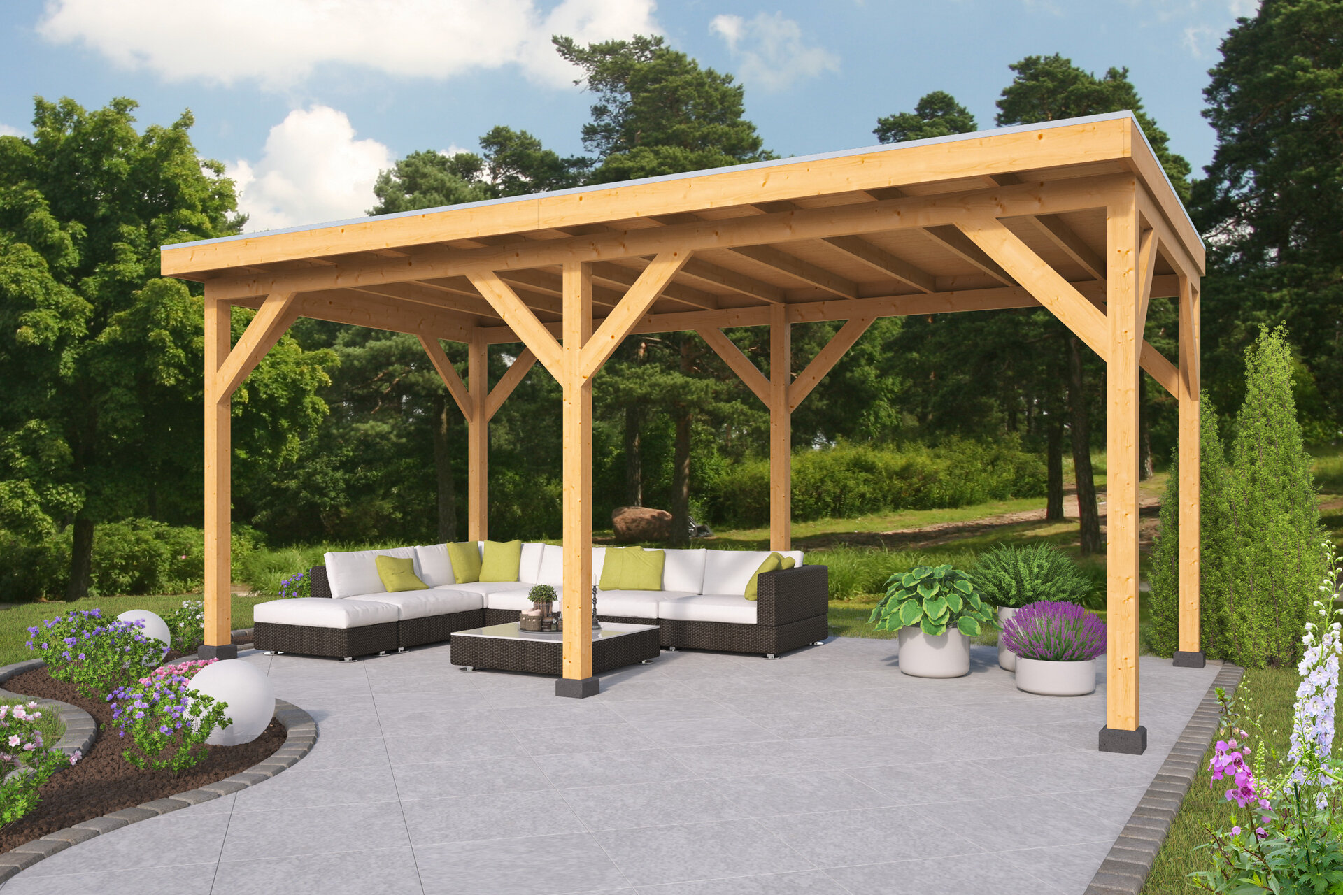 &Uuml;berdachung Zoutelande Red Class Wood 500 x 333 cm - DIY Flachdach