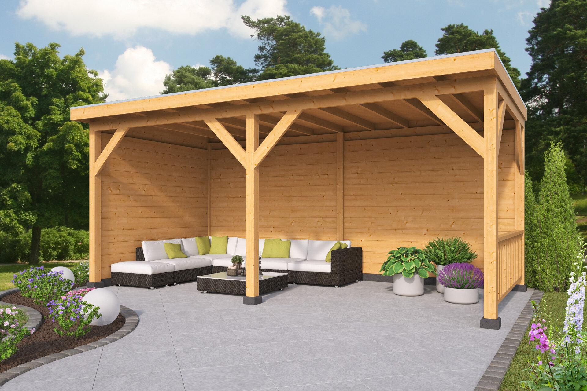 &Uuml;berdachung Zoutelande Red Class Wood 500 x 333 cm - DIY Flachdach
